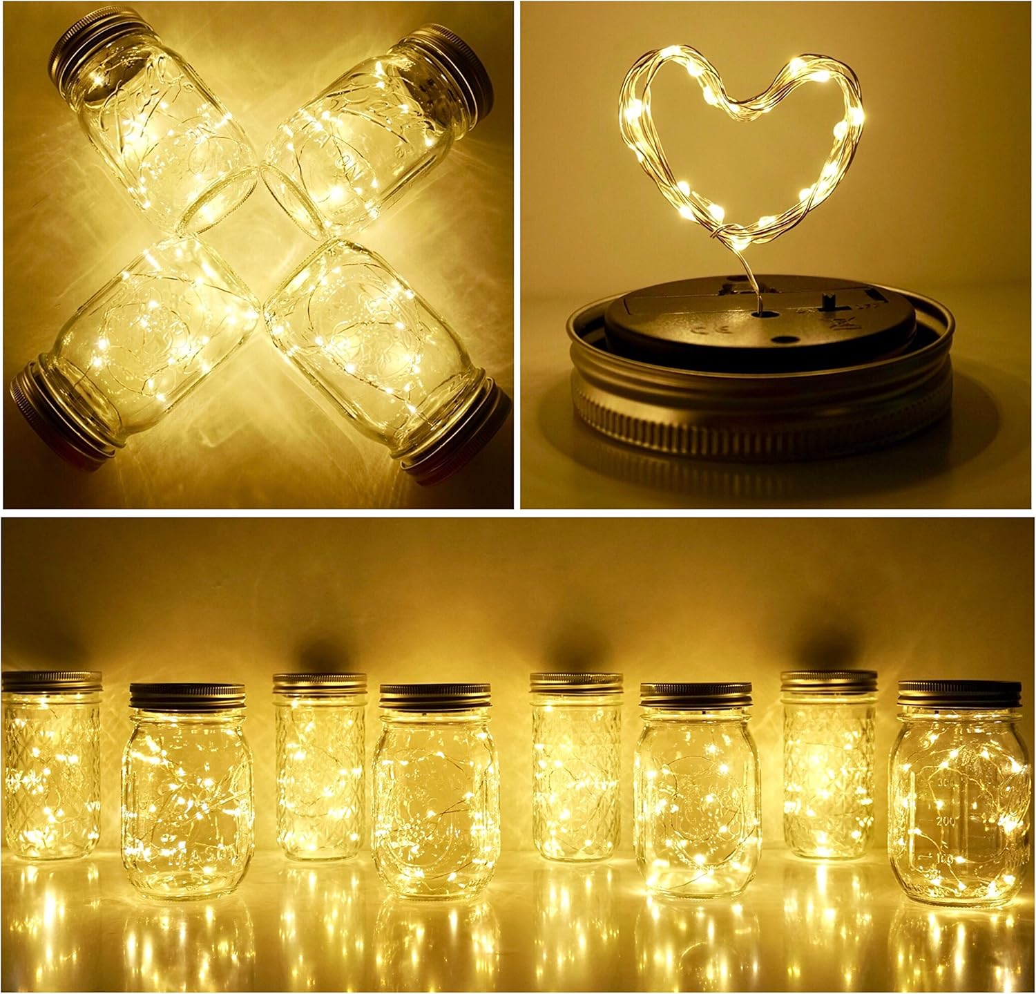 Solar Mason Jar Lid String Lights, 8 Pack 20 Led String Fairy Star Firefly Jar Lids Lights with 8 Hangers Included (Jars Not Included), for Mason Jar Patio Garden Wedding Lantern image number 2