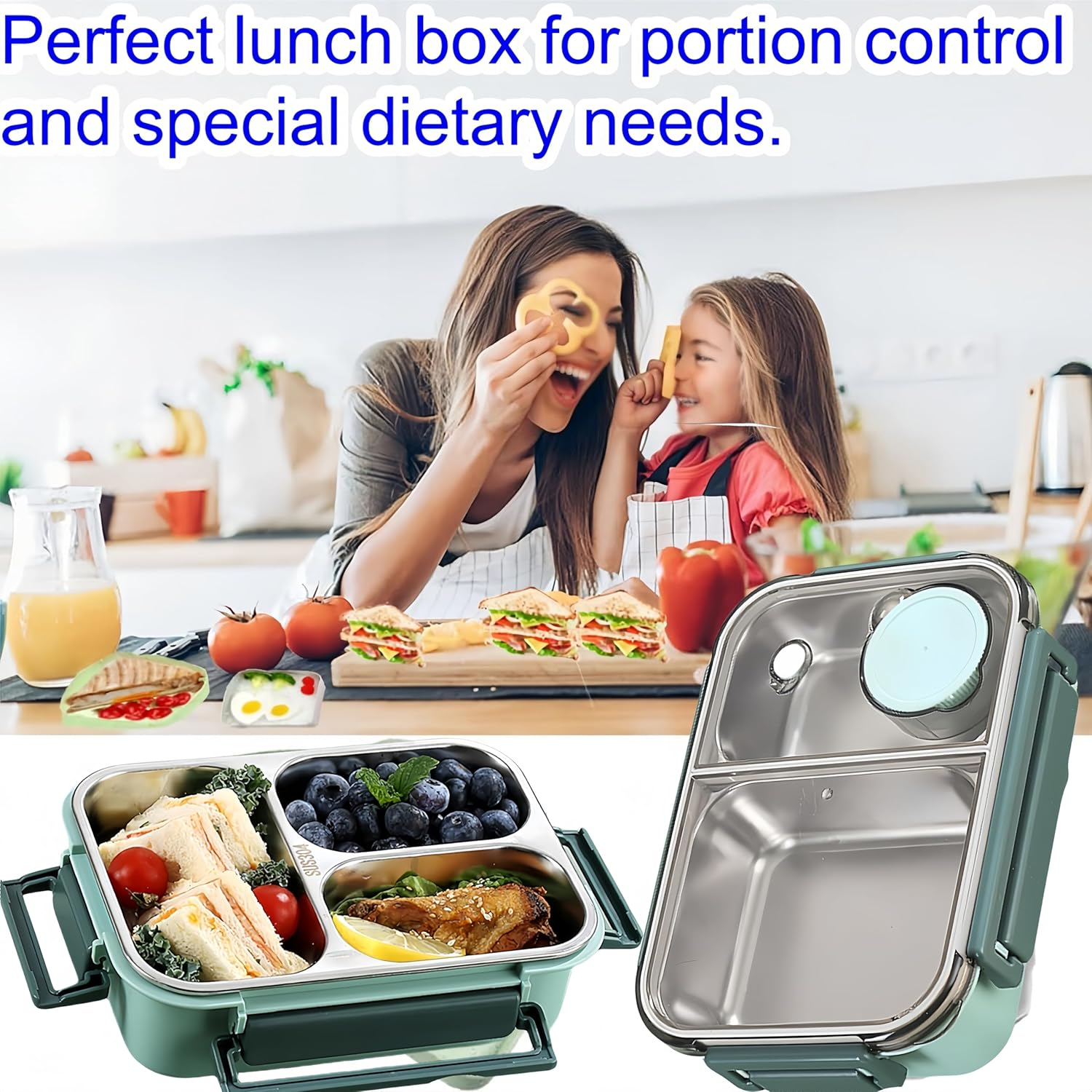 Stainless Steel Lunch Box with 4 Compartments, 850Ml Bento Box Set with Leakproof Lid, Utensils, and Easy Portability for School, Work, Camping, and Travel image number 3