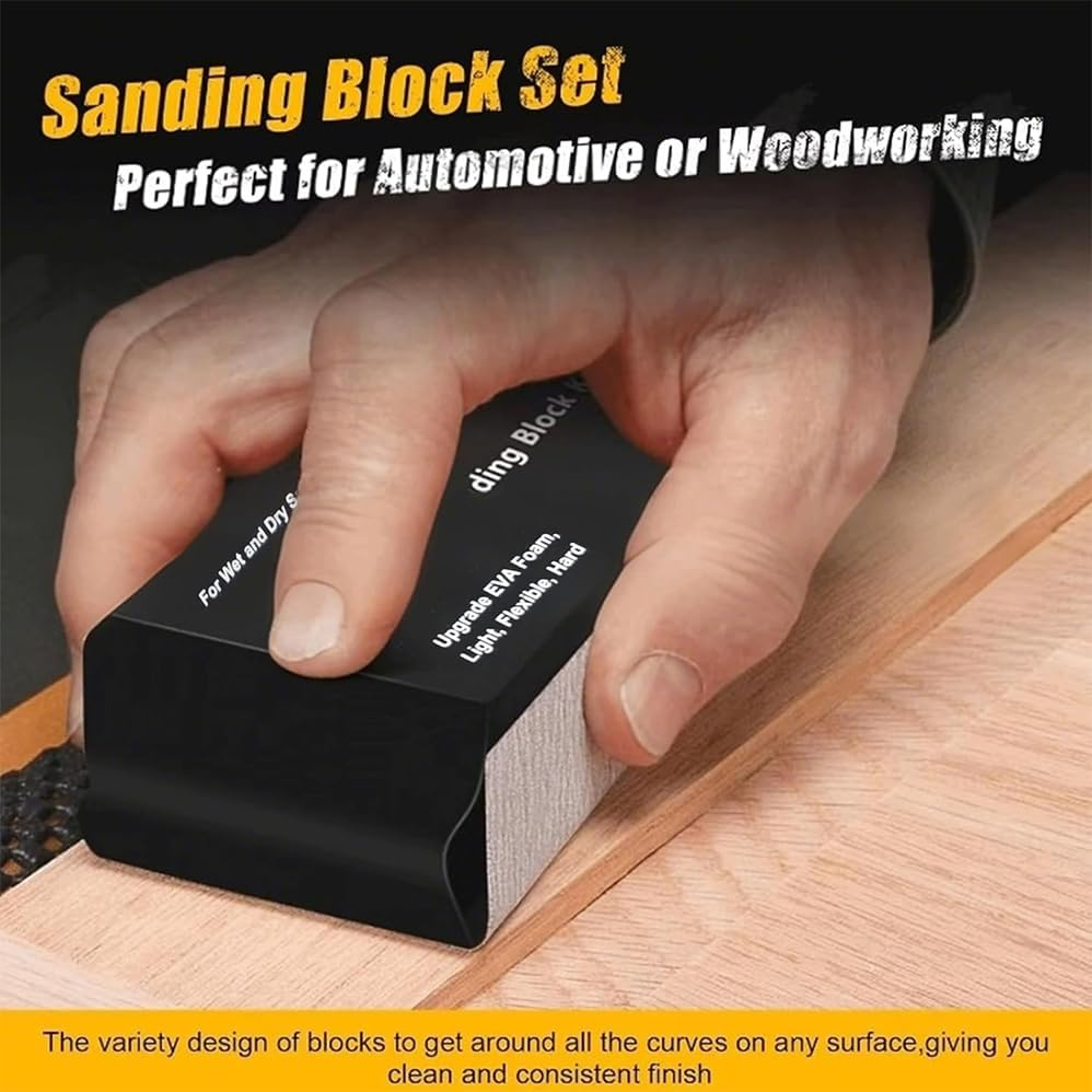 7 Pcs Sanding Block Kit with Sandpaper, Flexible EVA Foam Wet or Dry Autobody Sanding Blocks Kit,Sanding Sponge Blocks for Wood or Automotive Body,For Automotive Paint and Woodworking Sand Furniture image number 5