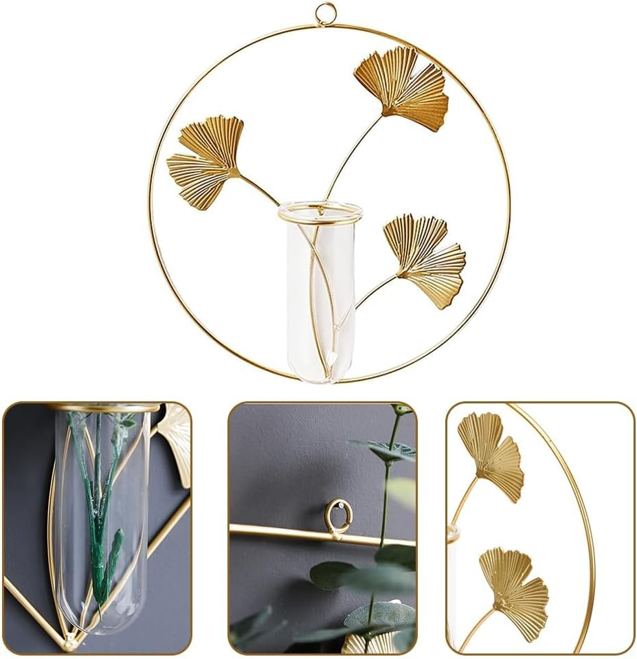Hydroponic Vase Wall Mount Planter Metal round Wall Decor Air Plant Terrarium Air Plants Wall Mounted Flower Vase Desktop Glass Planter Desk Topper Leaves Dried Flowers Iron image number 4