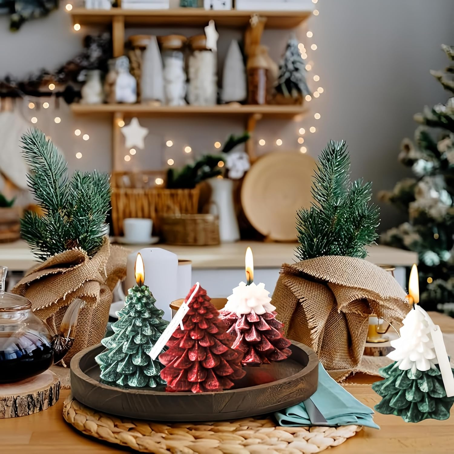 Christmas Tree Candle -Sandalwood Scented Candle 3.5Oz/100G (Red) image number 1