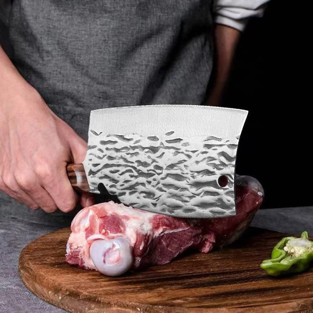 Meat Cleaver Knife Butcher Knife Bone Cutter Heavy Duty Multi-Purpose Dual Edges Kitchen Chopping Knife for Meat Cutting Chinese Chef Knife with Ergonomic Wood Handle for Home Kitchen or Restaurant image number 6