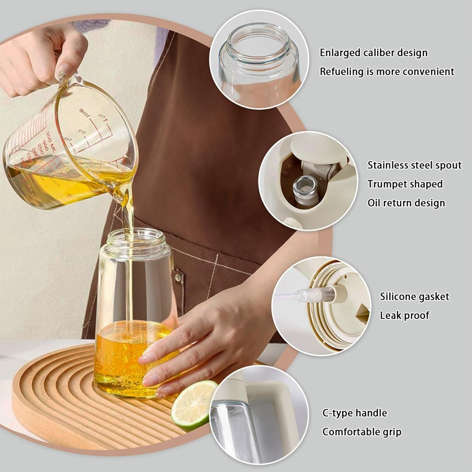 2 Pack Olive Oil Sprayer 2 in 1 Glass Bottle Dispenser 17Oz/500Ml Oil Mister with Premium Nozzle Pour and Spray for Kitchen Cooking Air Fryer, BBQ image number 4