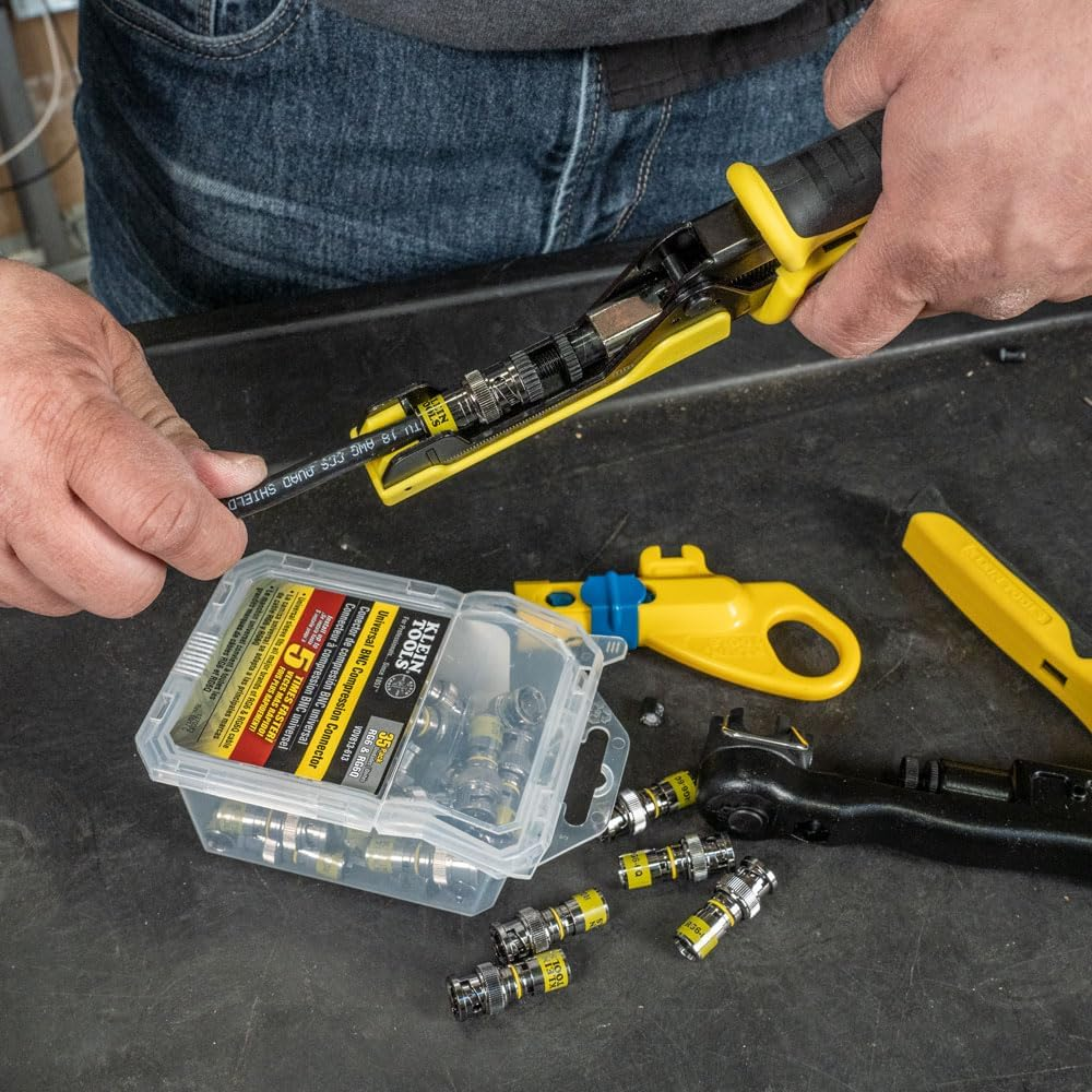 Klein Tools VDV813-613 Bnc-Connector for RG6/6Q Coaxial Cables, Universal Compression Connectors, Male, 35-Pack image number 5