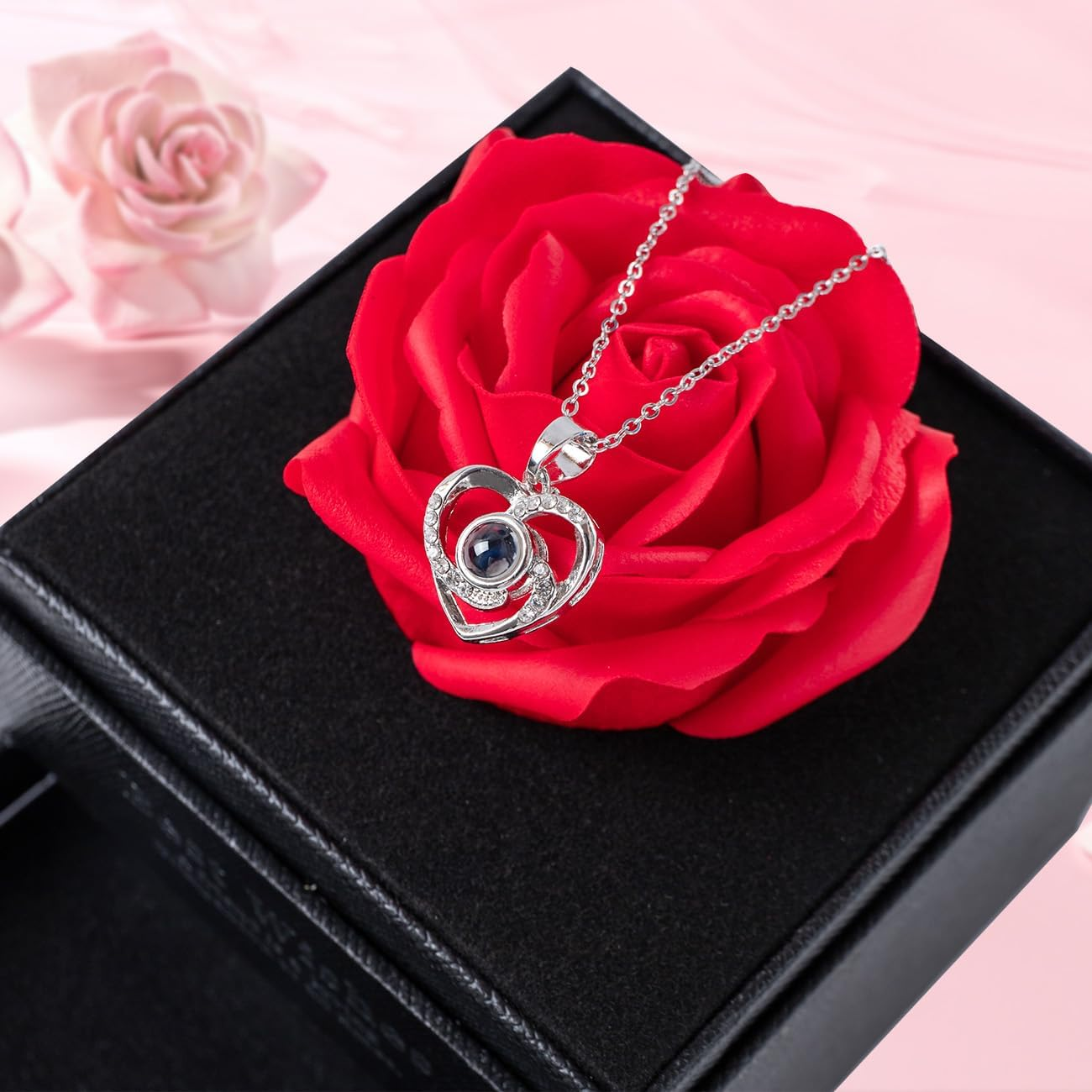 Preserved Red Real Rose with I Love You Necklace -Eternal Flowers Rose Gifts for Mom Wife Girlfriend Her on Anniversary Mothers Day Valentines Day Christmas Birthday Gifts for Women - Preserved Red Real Rose-D image number 5
