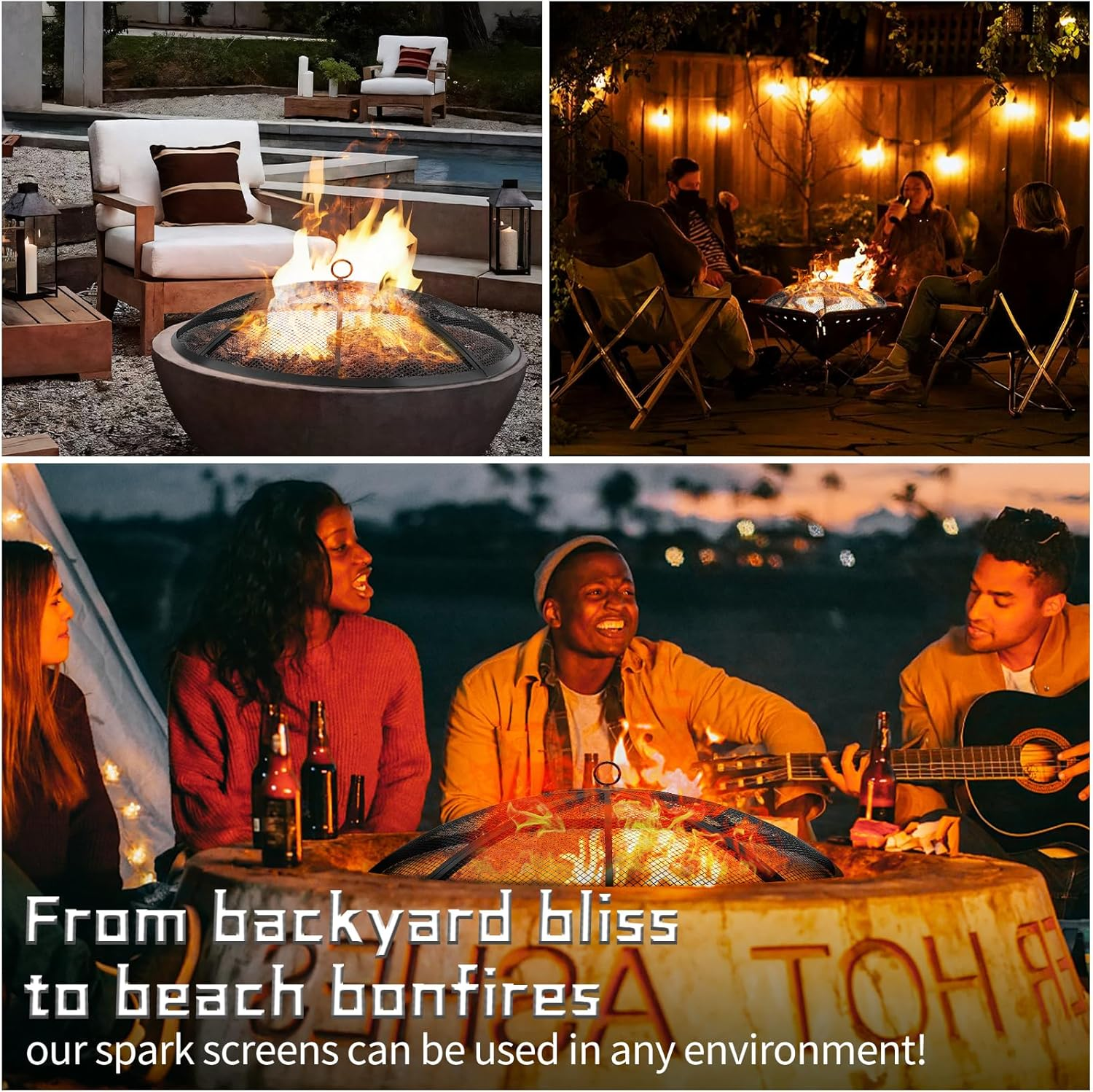 Fire Pit Spark Screen, Outdoor 22 Inch round Fire Pit Screen with Foldable Hook and Fire Safety Gloves, Heavy Duty Steel Mesh Fire Pit Cover, Fire Pit Lid for Backyard, Beach, RV Camping image number 5