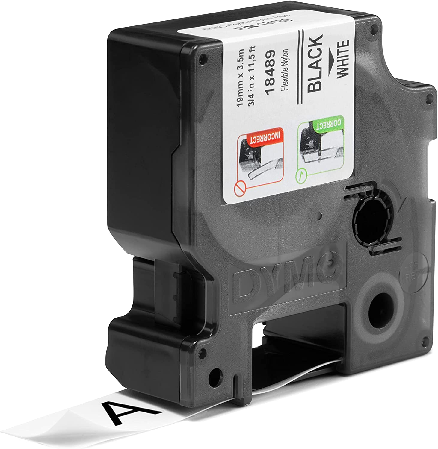 DYMO Rhinopro Industrial Flexible Nylon Labels, 19 Mm X 3.5 M Roll, Black Print on White, Self-Adhesive, 18489 image number 2