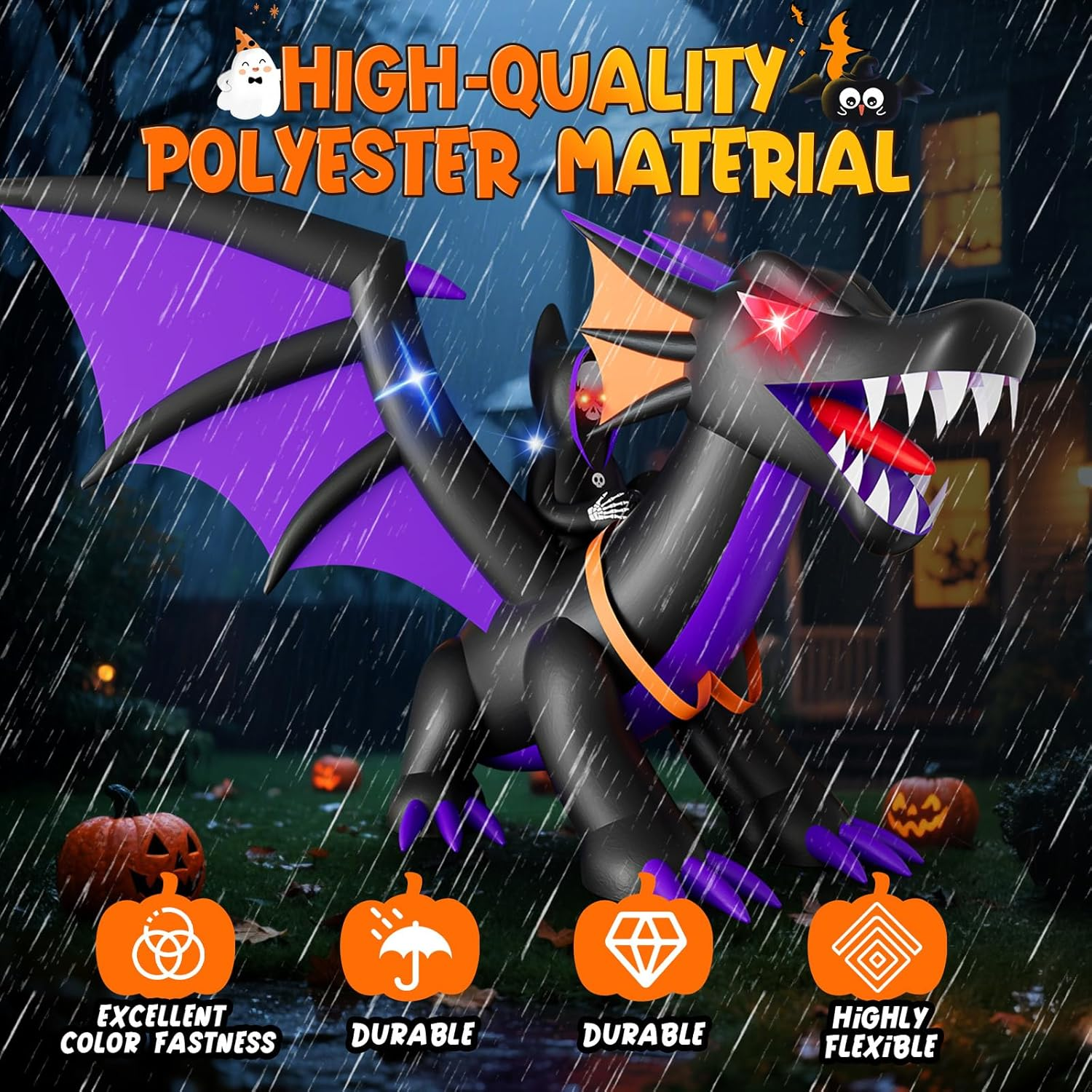 Skirfy 7FT Halloween Inflatable Decorations, Outdoor Scary Blow up Inflatable Dragon, Led Lights Halloween Fun Holiday Party Yard Garden Lawn Decor image number 6