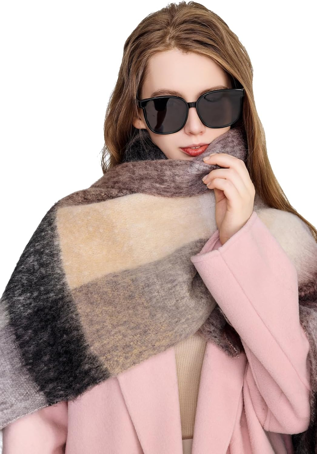 Young_Me Women'S Cashmere Big Coloured Checked Scarf Winter Warm Wrap Scarf - Multicolor2 image number 2