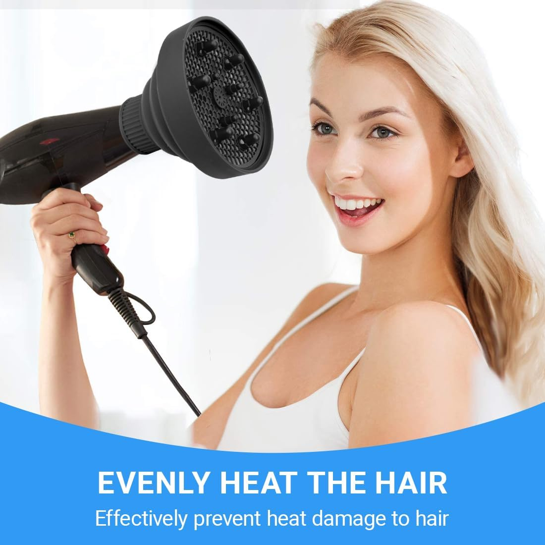 GXGM Diffuser Attachment Hair Dryer with Silicone Attachment, Foldable Hair Dryer Diffuser, Universal Attachment for Curly Hair, a (4-5 Cm) image number 2