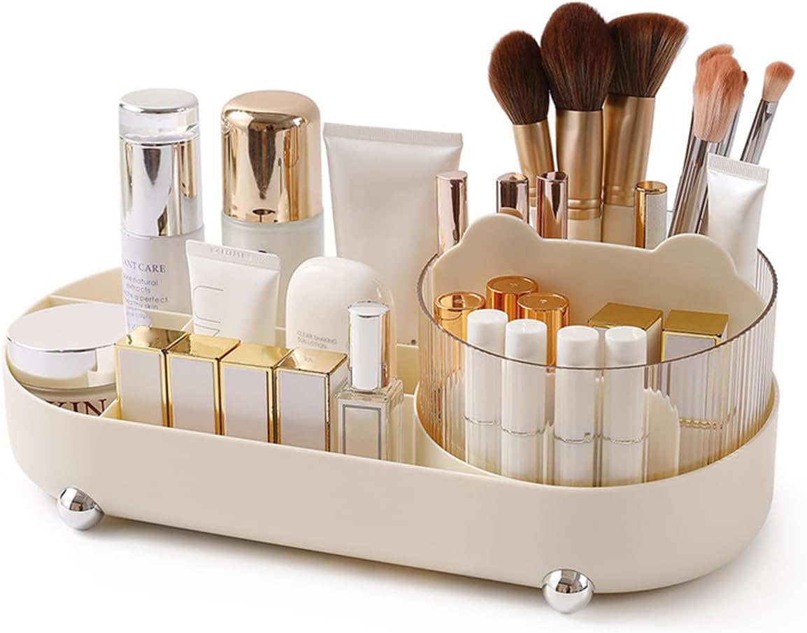 Taoluwin Makeup Organizer, 360&deg; Rotating Cosmetics Organizer, Makeup Storage Drawer Case, Desktop Brush Holder for Lipstick, Brushes, Skincare, 34.5X14.7X14.3 Cm image number 2