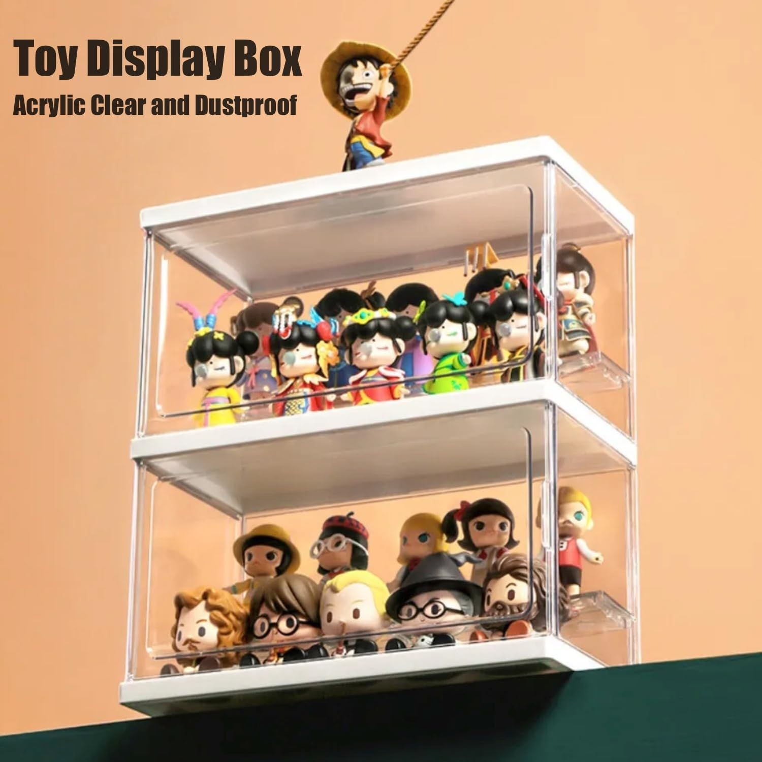 Toy Display Storage Box Acrylic Clear Display Case PET Transparent Case Figure Display Dust-Proof Cabinet Doll Toys Organizer Case Countertop Cube with Removable Ladder (Large - One Layer) image number 3