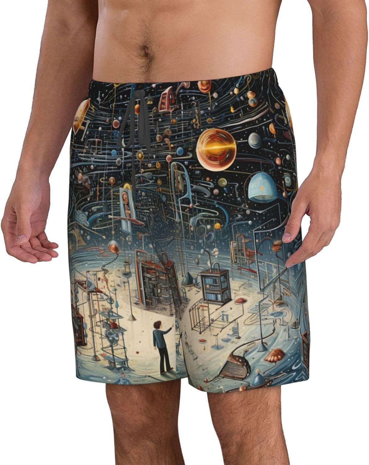 WURTON Physics Print Print Men'S Beach Shorts Hawaiian Summer Holiday Casual Shorts with Drawstring, Quick Dry image number 1