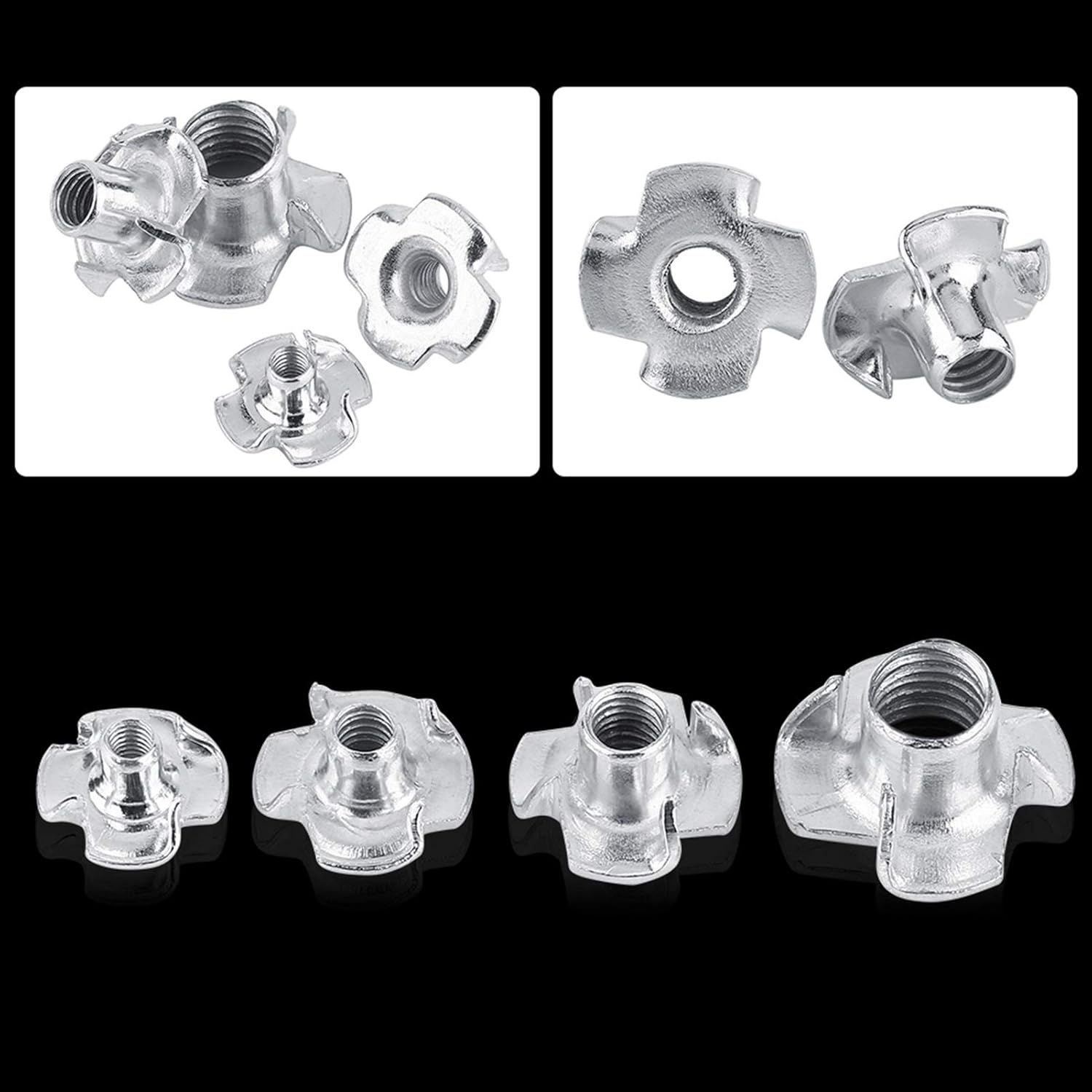 M3-M8 T Nuts Set,Zinc Plated Carbon Steel T Nut Four-Pronged Tee Nuts for Woodworking Furniture (M6 (50 Pcs/Pack)) image number 2