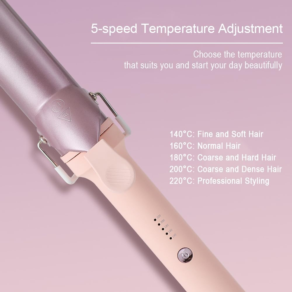 Frafuo Hair Curling Wand-40Mm Wave Hair Curler-5 Temperature Adjustable Temperature Ceramic Crimper Hair Curling Iron for Short/Medium/Long Hair-Wave Curling Iron for 50 Mins Auto-Off, Pink-Purple