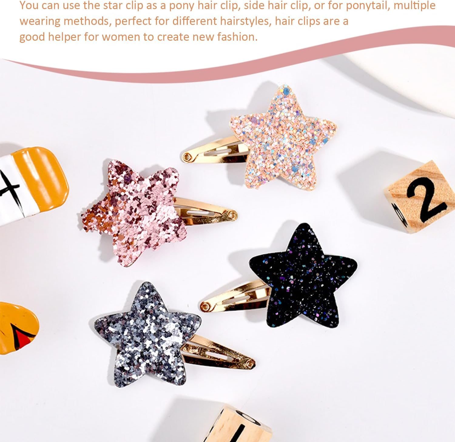 Pack of 12 Star Sequin Hair Clips, Eye-Catching Design, Unique Star Shape, Suitable for Hair Decoration, Multiple Colour Options, Suitable for Daily Use and Parties. image number 3