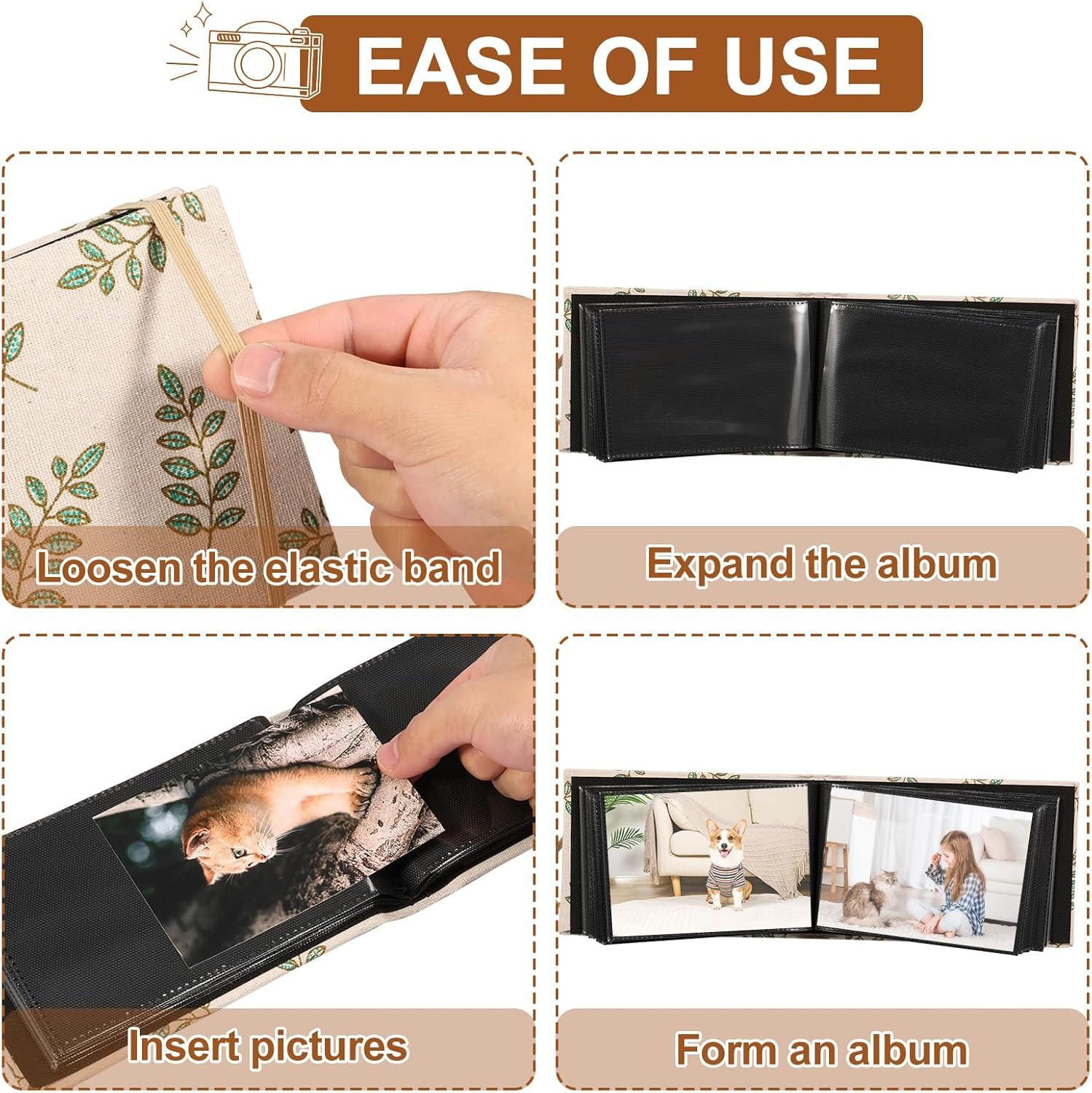 4Pcs Photo Albums,Flip Photo Album,Cloth Covered Portable Memory Book,Light and Portable Photo Album Book,Large Capacity Photo Album Book for Holiday image number 1