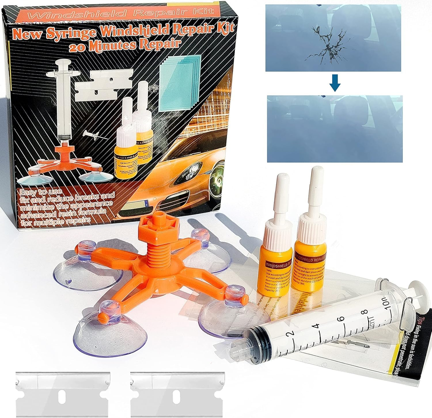 Windshield Repair Kit for Chips and Cracks, Windshield Repair Kit, Car Glass Repair Kit, Cracks Gone Glass Repair Kit, Automotive Glass Nano Fluid Windshield Crack Repair Kit for Chips, Cracks image number 3