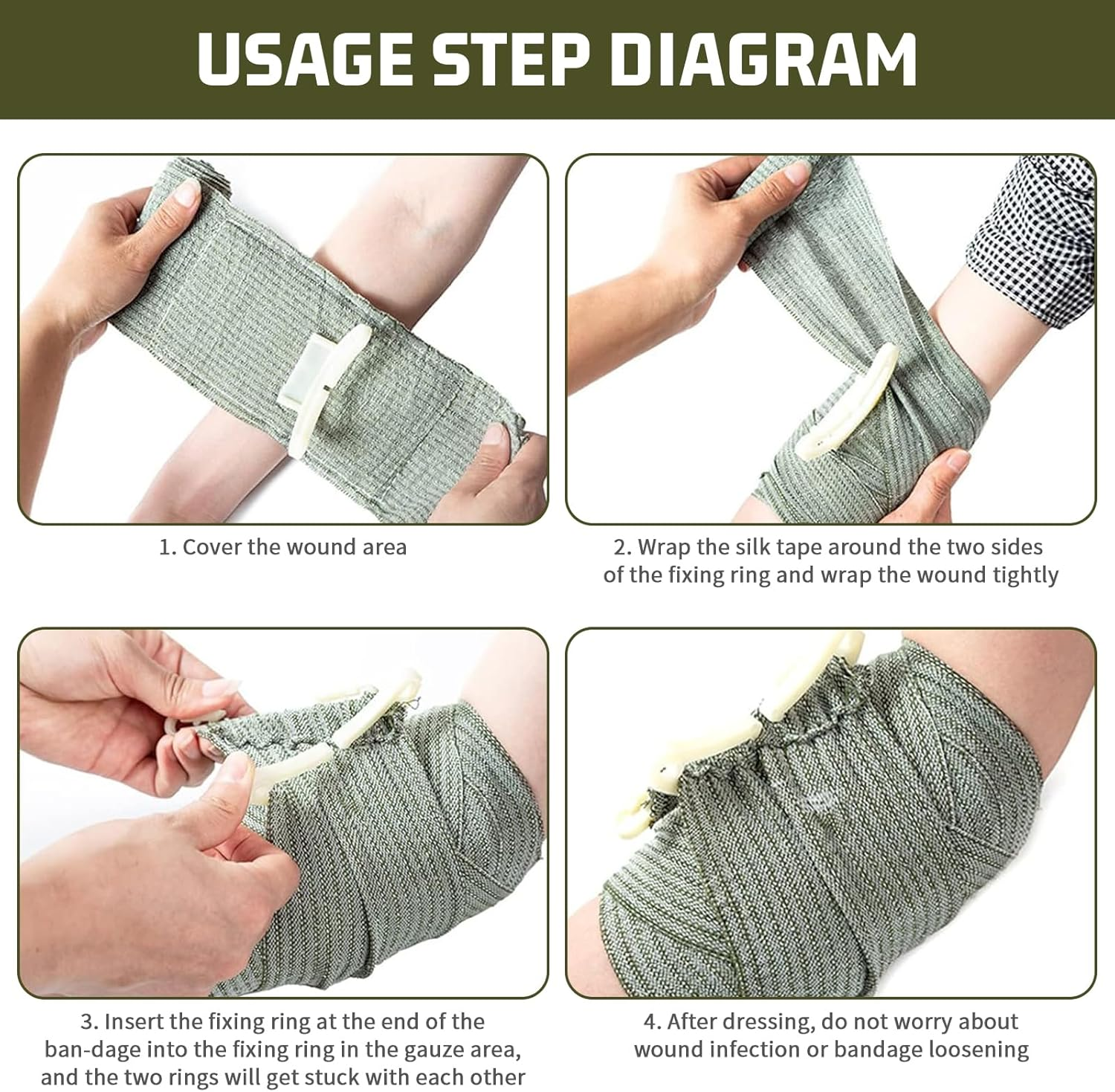 Israeli 4" Emergency Compression Bandage, 2 Pack - Vacuum Sterile Hemostatic Dressing for First Aid Battle Self-Rescue image number 6