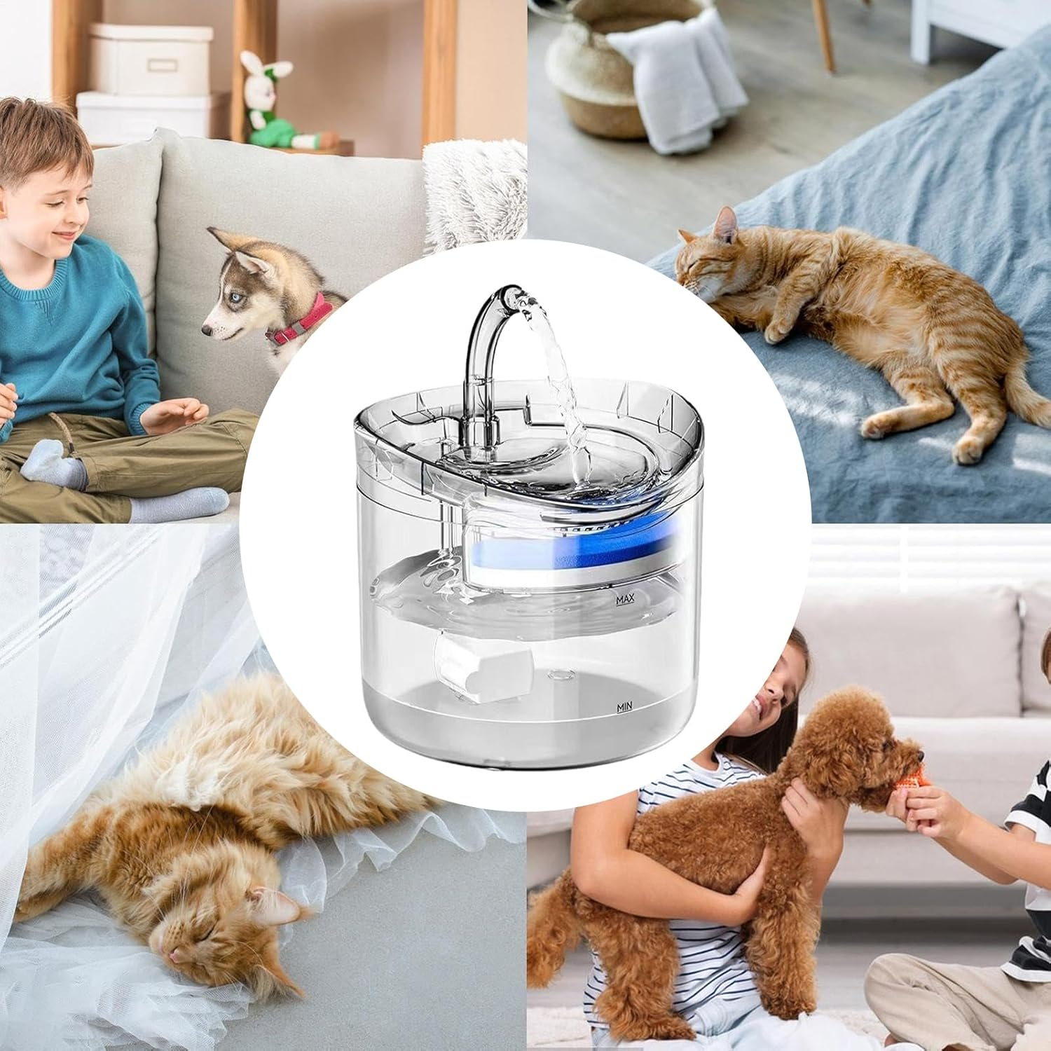 Cat Drinking Water Fountain | Silent Dog Water Dispenser,Automatic Smart 2L Clear Dispenser for Kitten Puppy Indoor Home Hydration image number 5