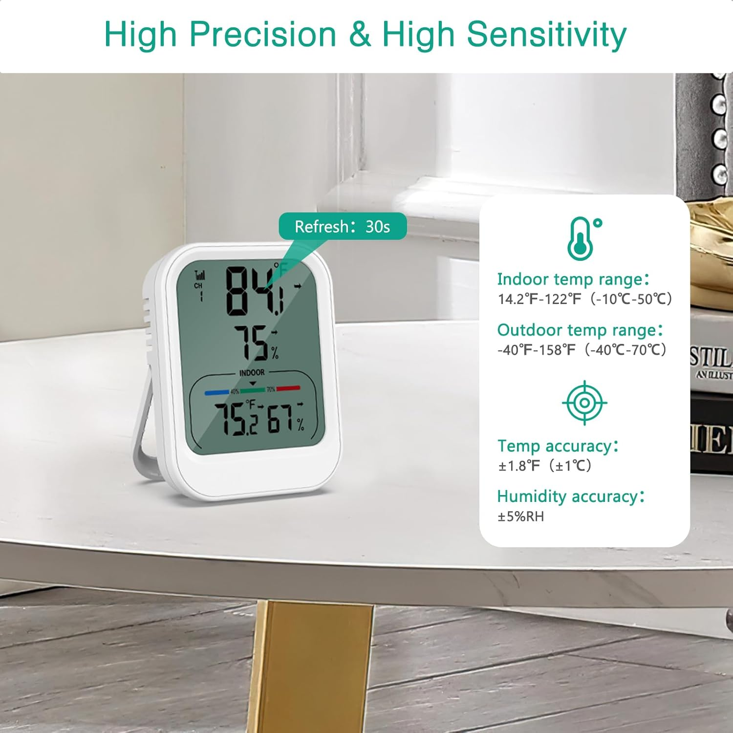 ORIA Digital Thermometer Hygrometer, Indoor Outdoor Thermometer with Wireless Sensor, Temperature Humidity Monitor Gauge with MAX/MIN, &deg;C/&deg;F, 328Ft/100M Range, for Home, Baby Room, Cellar, Greenhouse image number 6