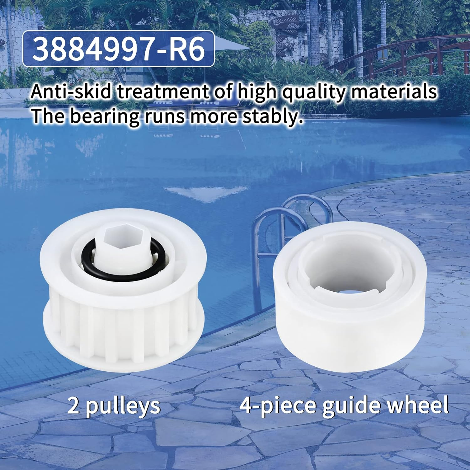 Upgrade 4 Pack Guide Wheels with 2 Pully Gears,Part Numbe 3884997-R6,Replacement for Dolphin,Nautilus CC plus Premier Pool Cleaner Accessories image number 5