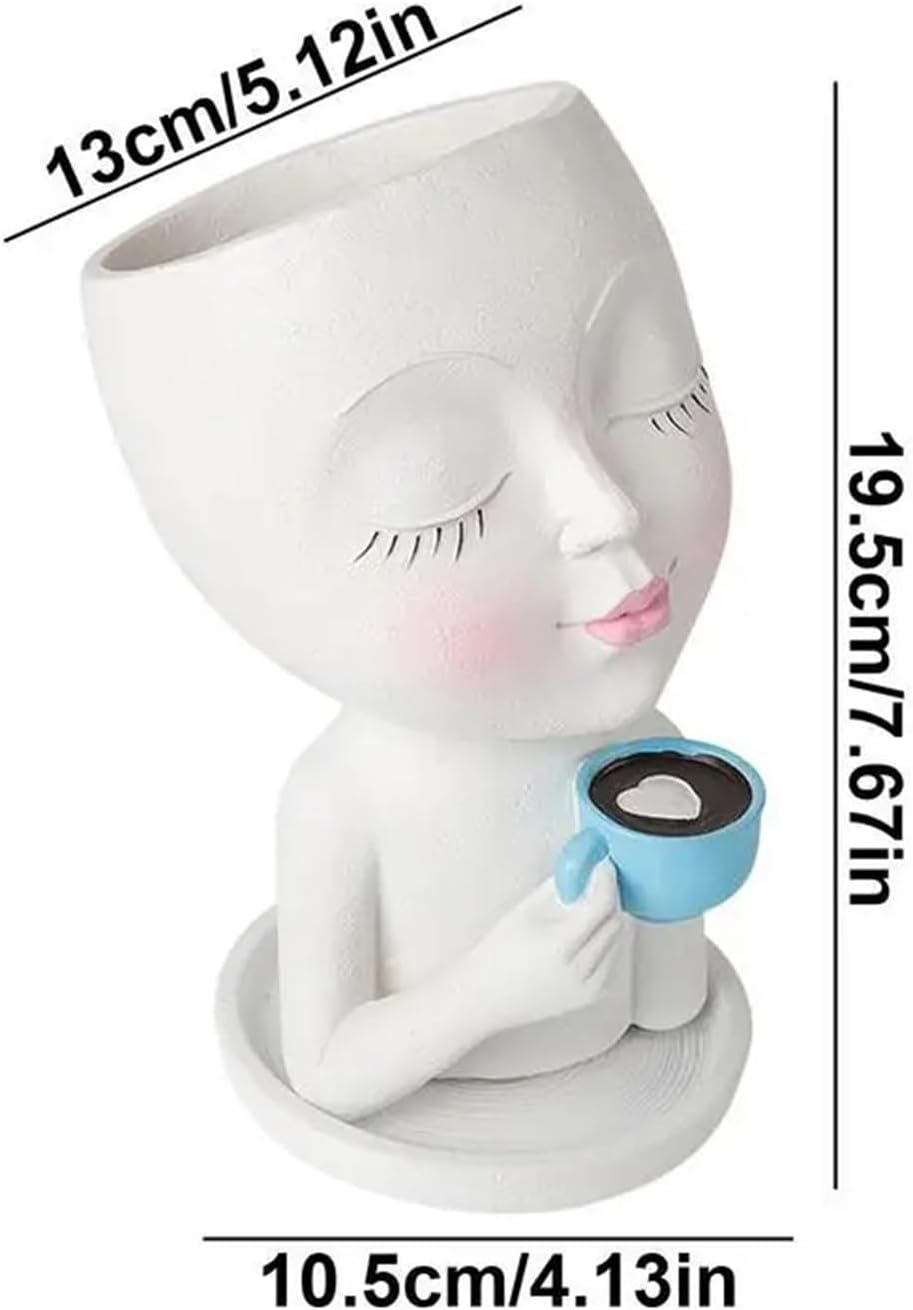 Face Flower Pot Head Planter, Cute Resin Face Planters for Indoor Outdoor Plants, Funny Succulent Planters Plant Pot Face Vase with Drainage Hole and Tray for Home Garden Cactus image number 4