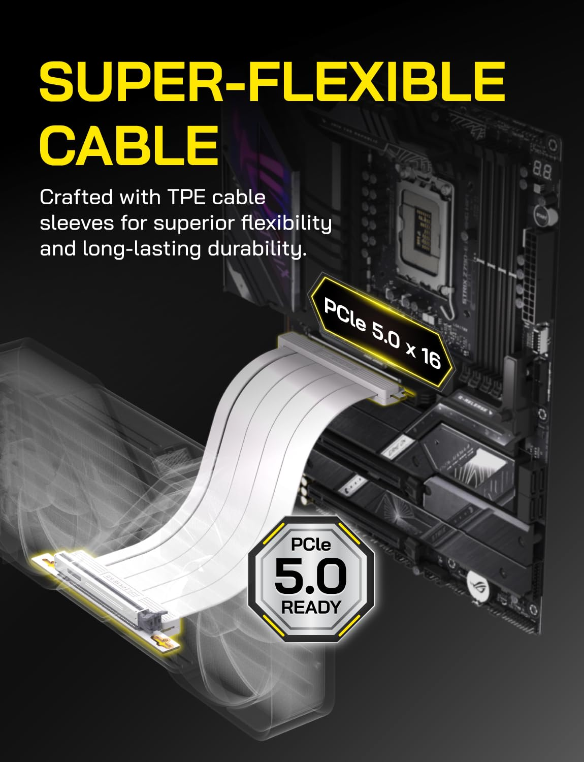 EZDIY-FAB Pcie 5.0 X16 Riser Cable,128Gb/S Bandwidth, for RTX 50/40 & RX 9000/7000 Gpus, Pcie Extension Card, Backward Compatible with Pcie 4.0/3.0,Vertical GPU Mount,Right Angle-30Cm,White image number 6
