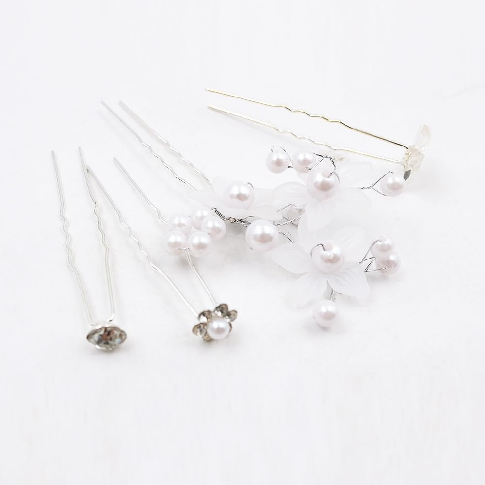 Ieron 30 Pieces Wedding Crystal Hair Pins Wedding Bridal U Shaped Hair Pins with Rhinestones Pearls and Flowers Hair Clips for Women and Girls image number 2