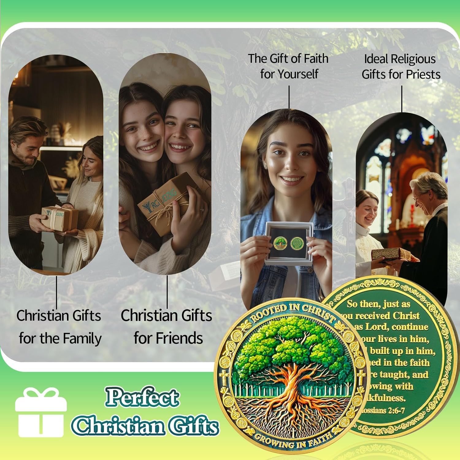 Growing in Faith Christian Challenge Coins Rooted in Christ Jesus Bible Coin Colossians 2:6-7 Jesus God Christian Prayer Token Art Pocket Bible Verses Jesus Religious Gifts for Men & Women image number 4