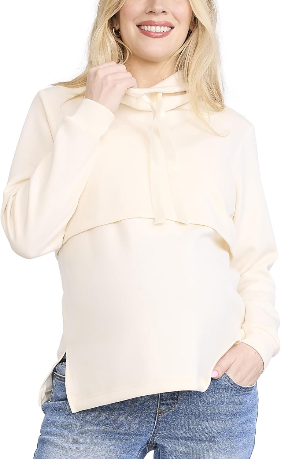 Motherhood Maternity Women'S Long Sleeve Funnel Neck Nursing Pullover Pregnancy Sweatshirt for Breastfeeding
