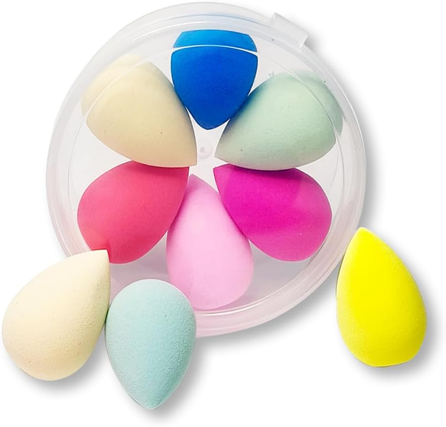 8 PCS Makeup Sponge with Holder Case Set, Makeup Sponges Blender Beauty Sponge Makeup Egg with Gift Box, Latex-Free Dry & Wet Use Foundation Cosmetic Makeup Puff for Powder Cream