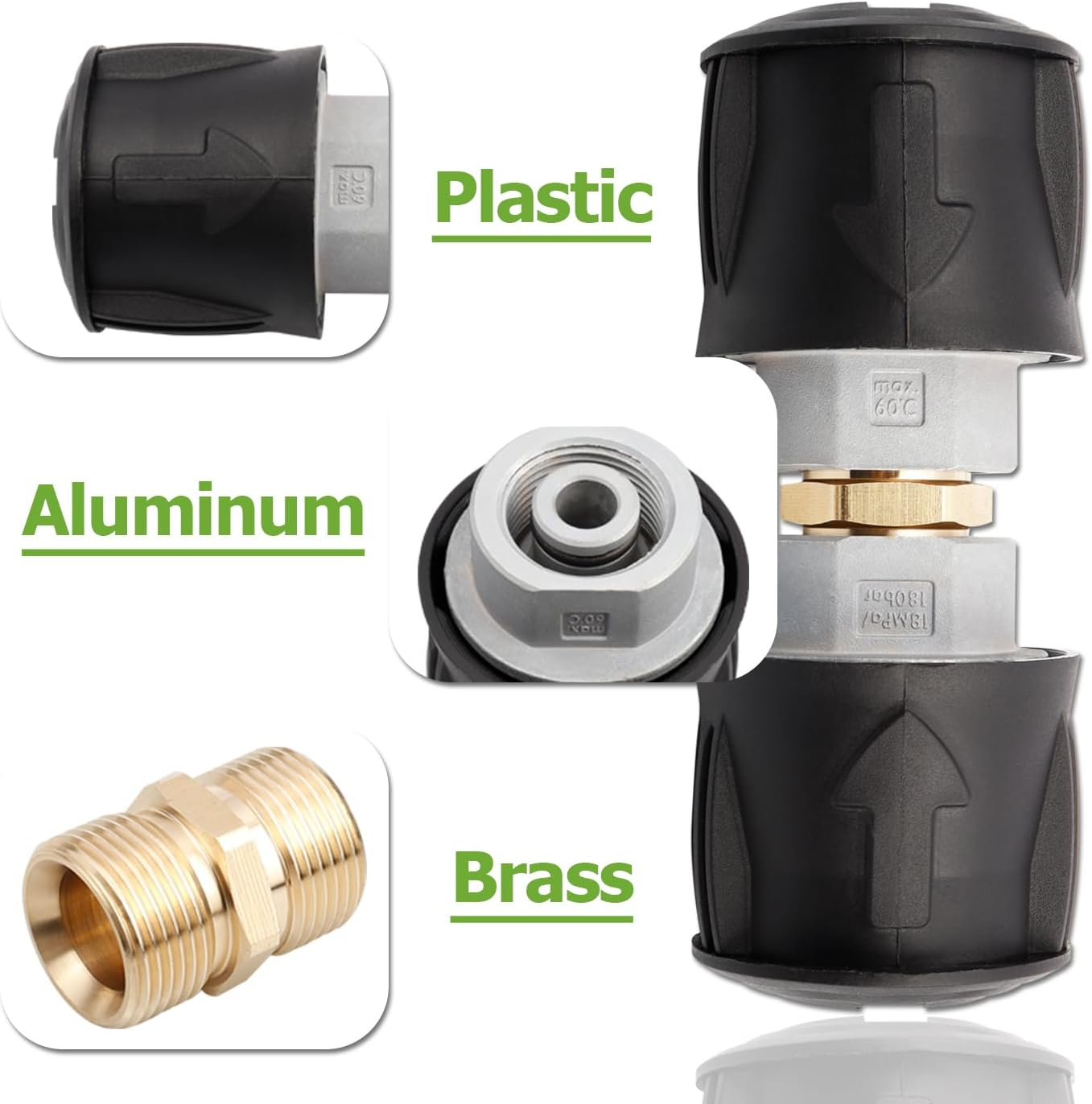 High Pressure Quick-Fitting Replacement for Gun and Power Washer, Quick Coupling Hoses Pressure Washer Hose Connector Adapter for Karcher, M22 14Mm Female Fitting image number 6