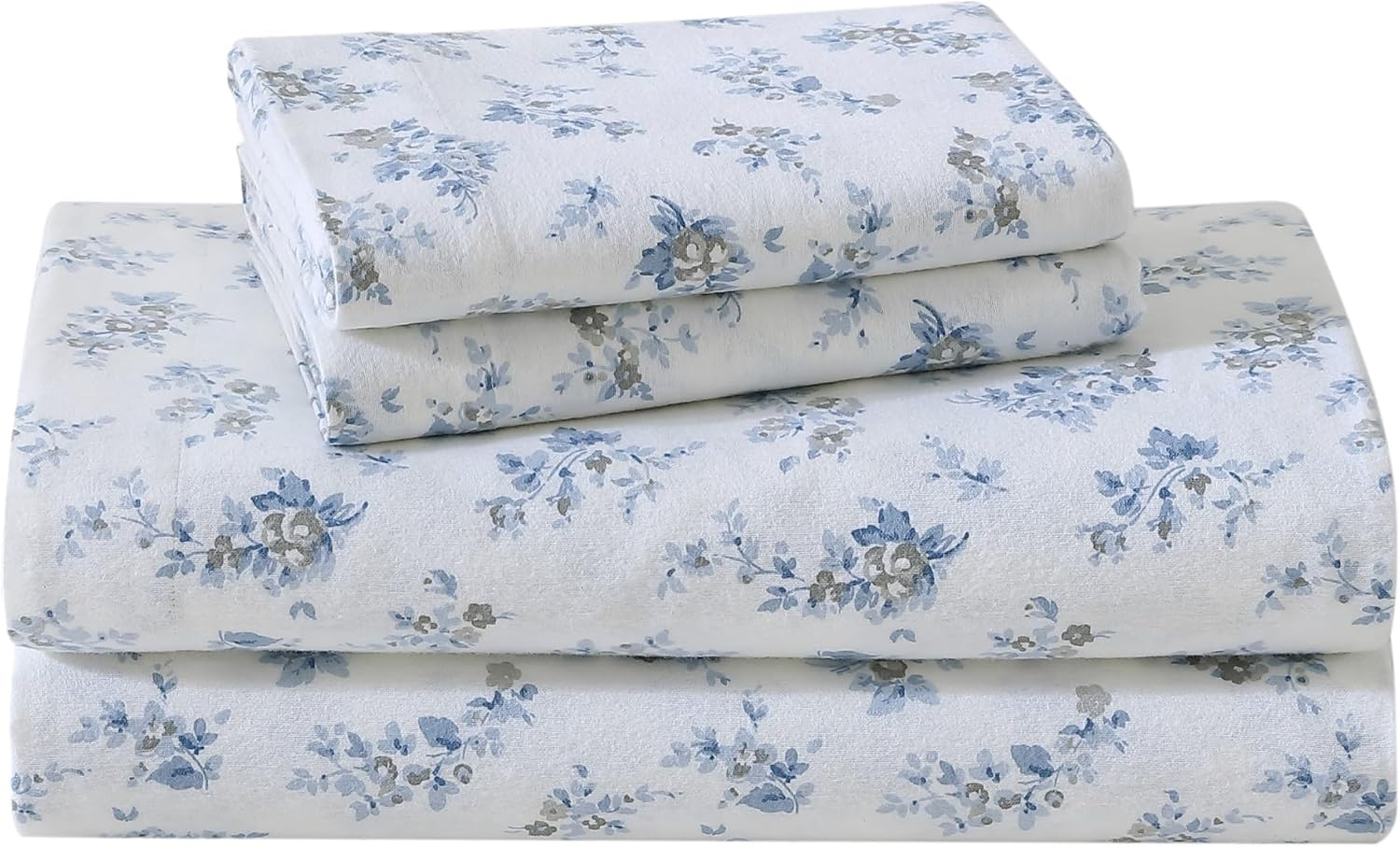 Laura Ashley - Twin Sheets, Cotton Flannel Bedding Set, Brushed for Extra Softness & Comfort (Audrey Grey, Twin)