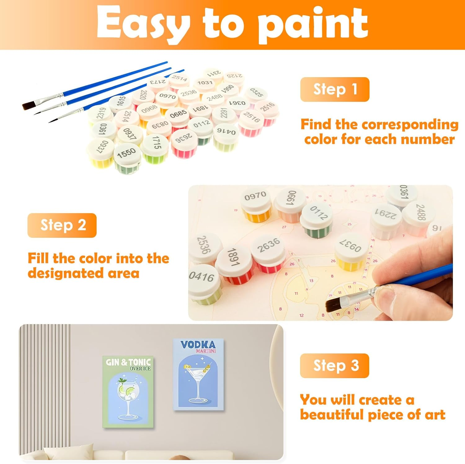 Fwqofvk 6 Packs Oil Painting Set by Numbers with Brush and Acrylic Paint, Linen Canvas Cocktail Theme Painting for Home Decor Present for Art Lover 37.5&times;27.5 Cm (Style 2) - Style 2 image number 4