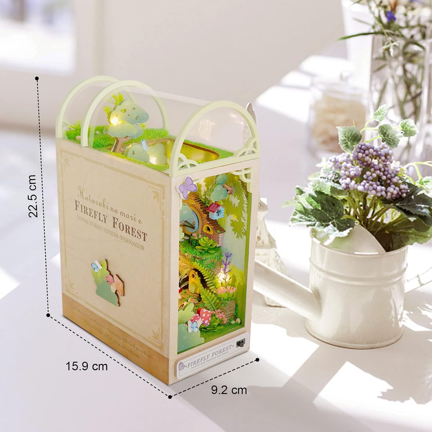 Cuteefun DIY Book Nook Kit, DIY Miniature House Kit with Furniture, 3D Puzzle Bookends, Booknook Bookshelf Insert Kits, Birthday Gift (Firefly Forest)