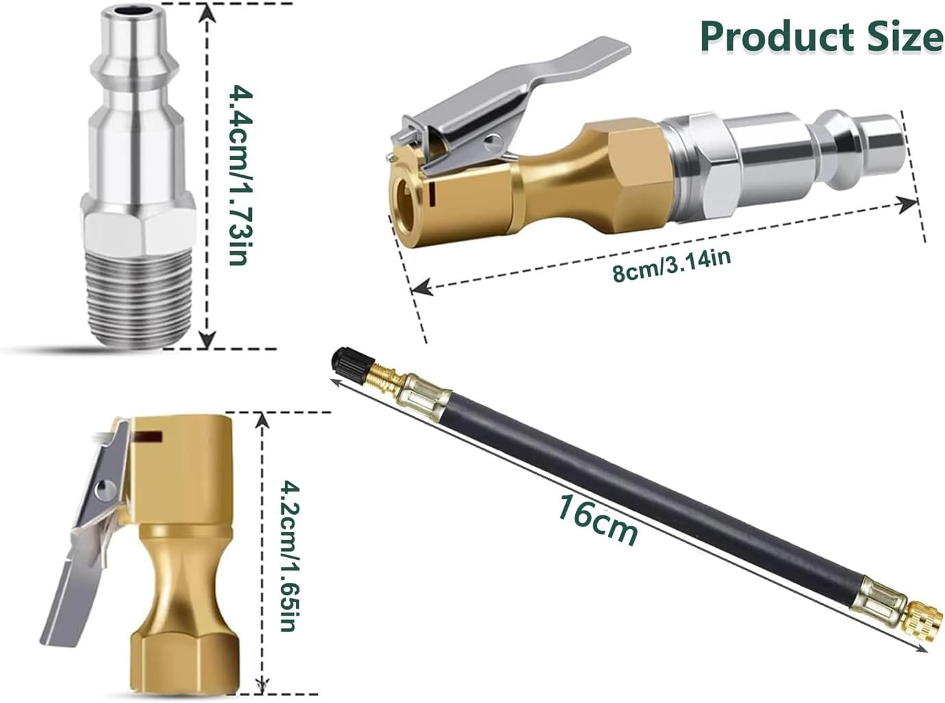Kewayotire Valve Extension, 2Pcs 160Mm Flexible Valve Stem Extenders with 2 PCS Tire Air Chuck Heavy Duty Closed Flow Tire Chuck 1/4" FNPT for Tire Inflator Gauge Compressor Accessories image number 6