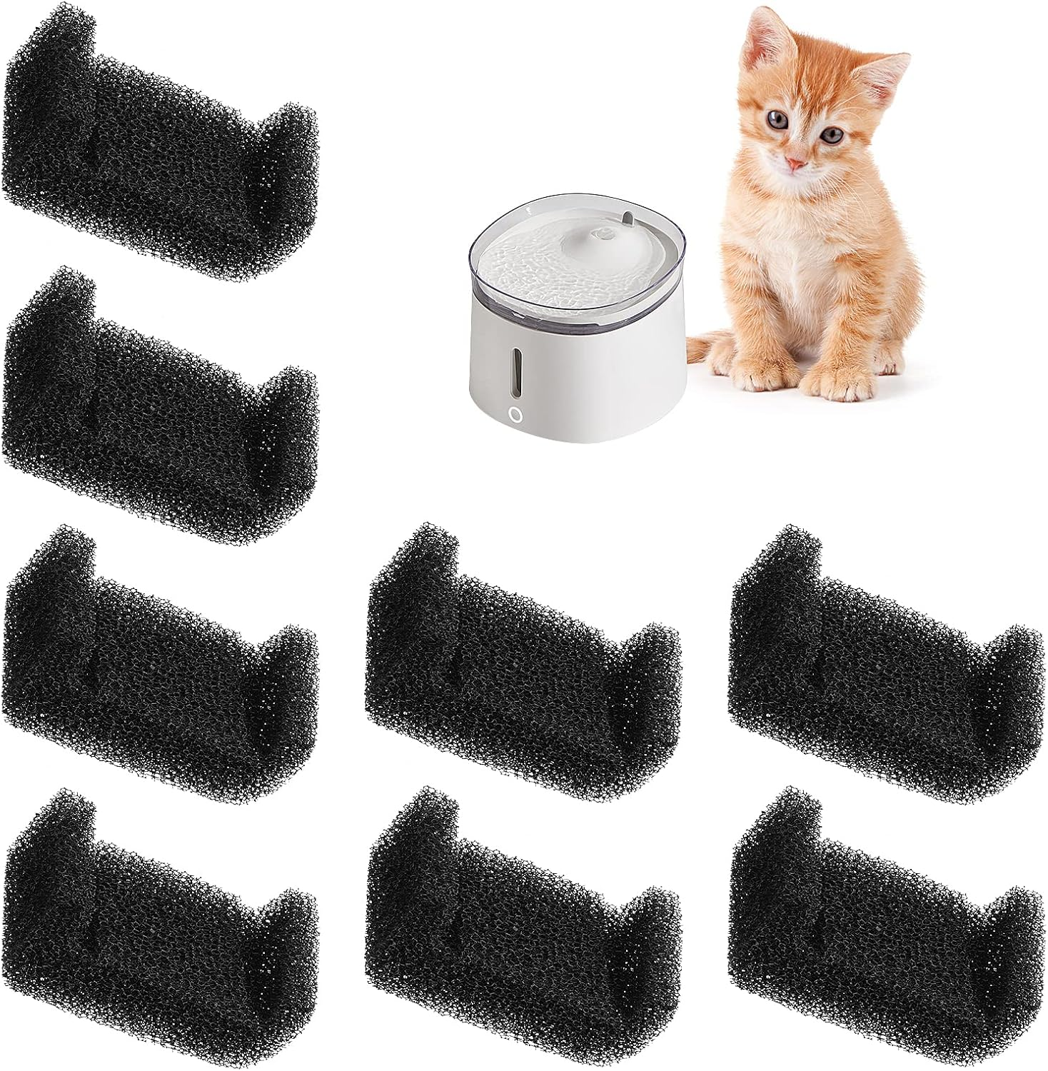 Pack of 8 Drinking Fountains Foam Filter Replacement Filter Sponge Filter for Cat Fountain, Foam Filter for Pet Fountain, Water Fountain for round or Square Flower Fountain image number 1