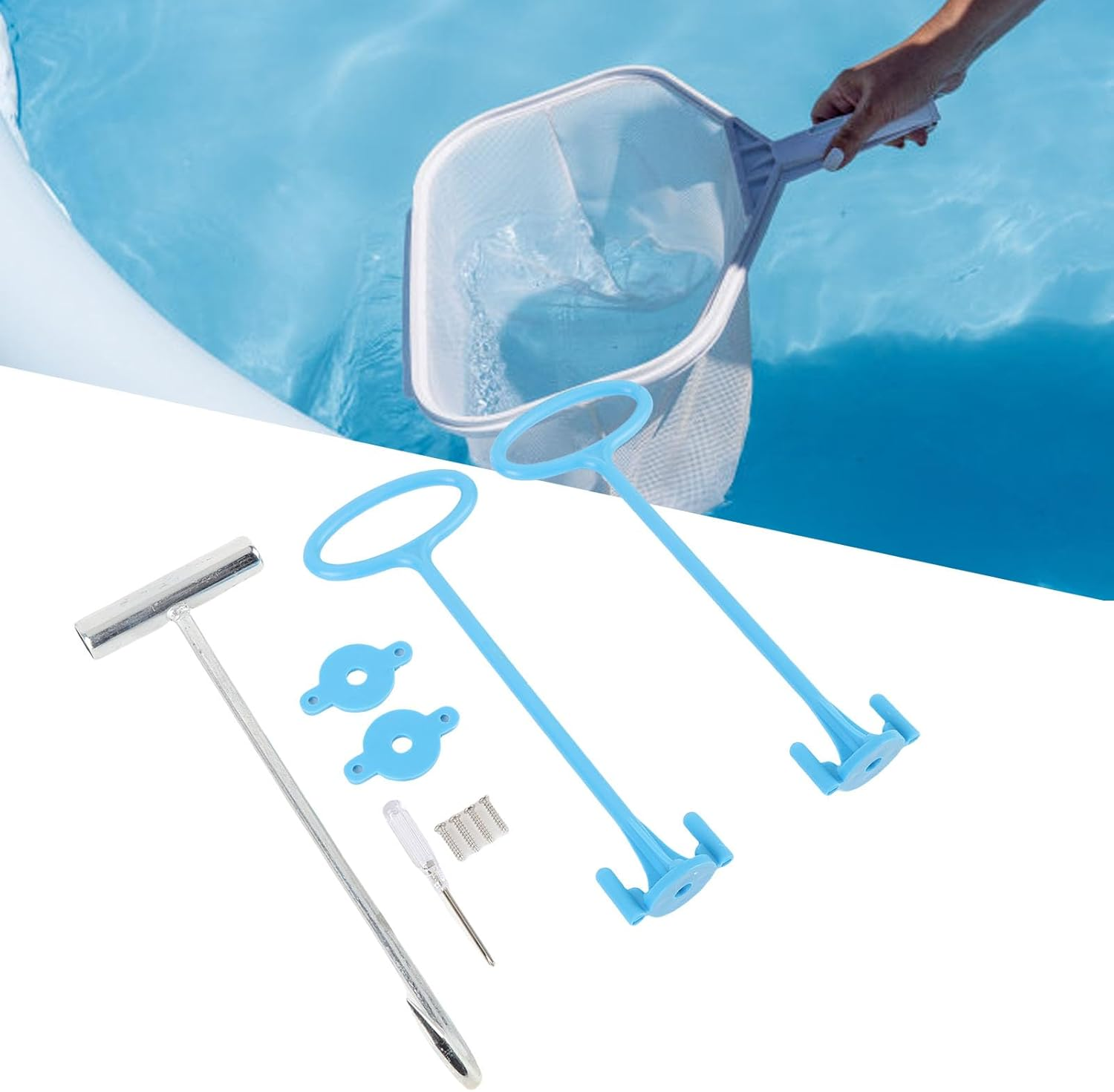 Pool Skimmer Basket Handle, Universal Pool Basket Tool, Accessory with Stainless Steel Plastic Material for Debris Removal image number 1