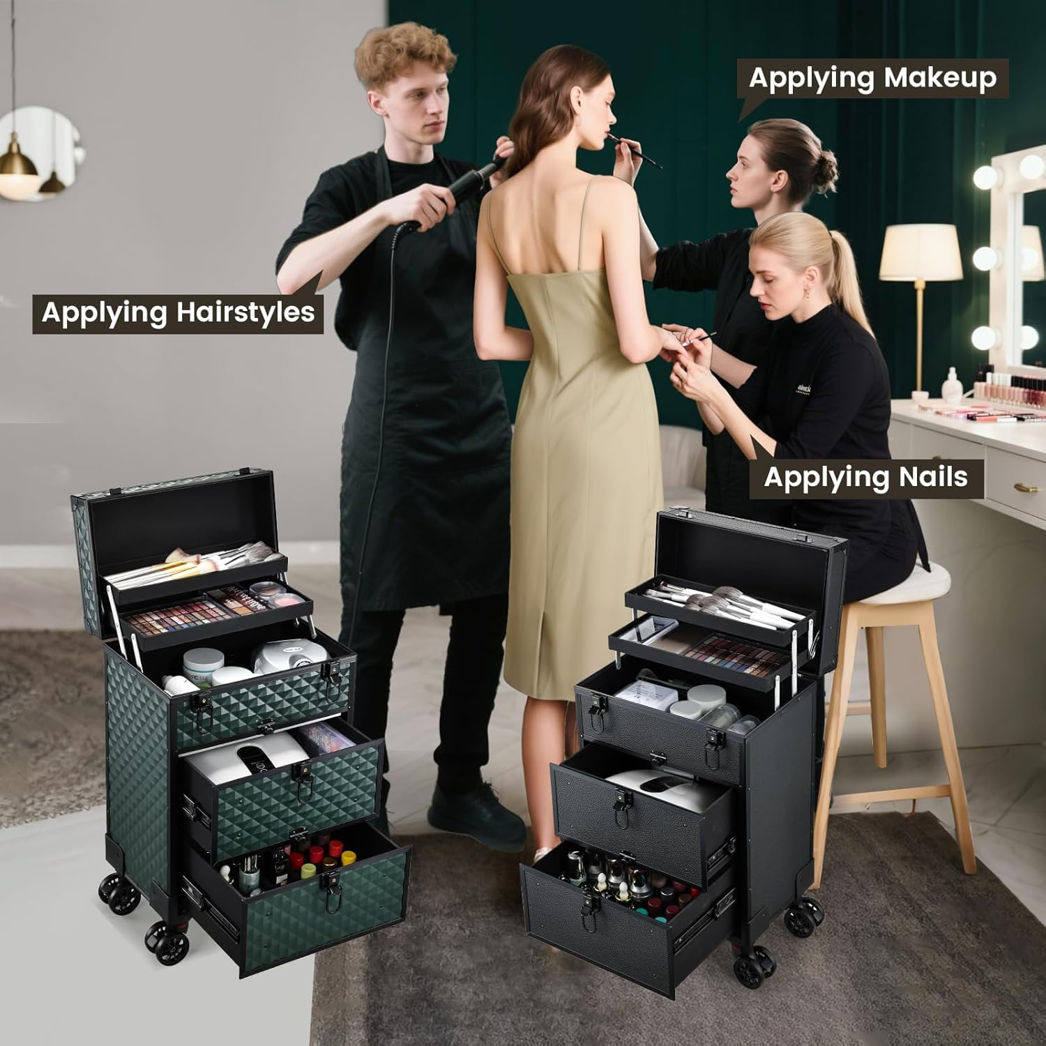 Yueieoun Rolling Makeup Case with Wheels, Black image number 5