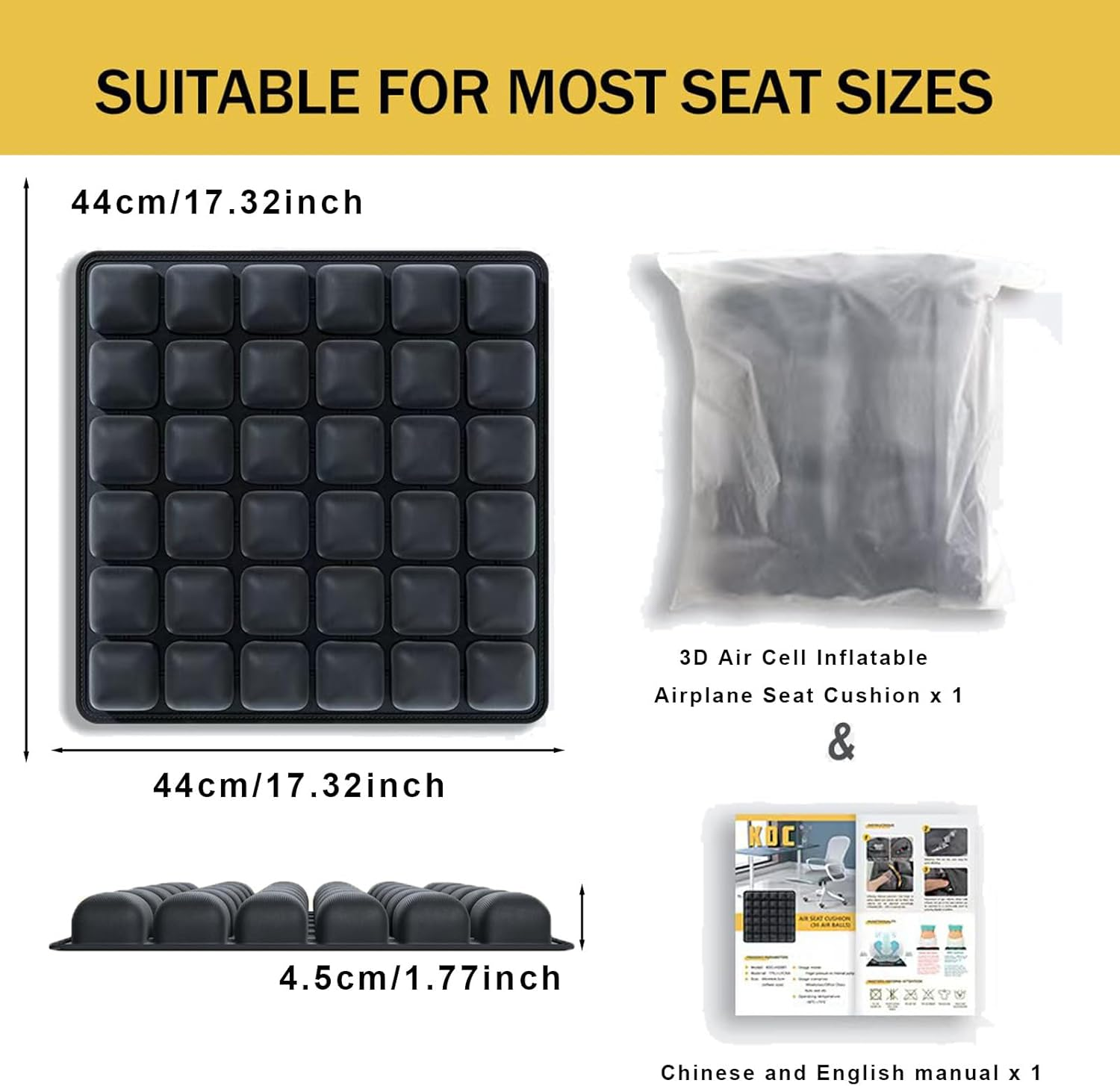 Travel Cushion,Portable Travel Cushion,3D Air Cell Seat Cushion,With 36 Air Bags,For Pressure Relief,Tailbone Protection,Suitable for Airplanes,Wheelchairs,Car Sets,Office Chairs image number 5