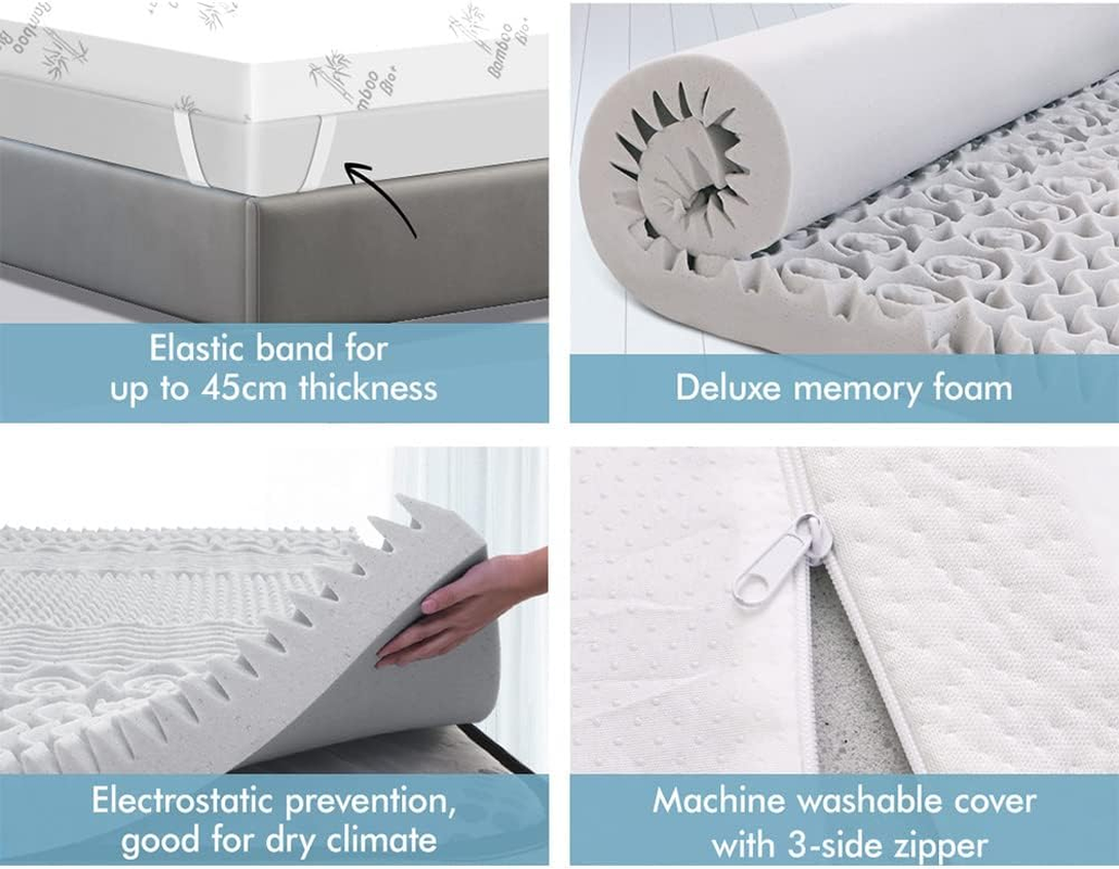 STARRY EUCALYPT Memory Foam Mattress Topper King Size with Removable Cover, 8Cm Thickness, Graphite Infused 7 Zone Design Beddings Bed Topper Cool Mat Pad image number 2