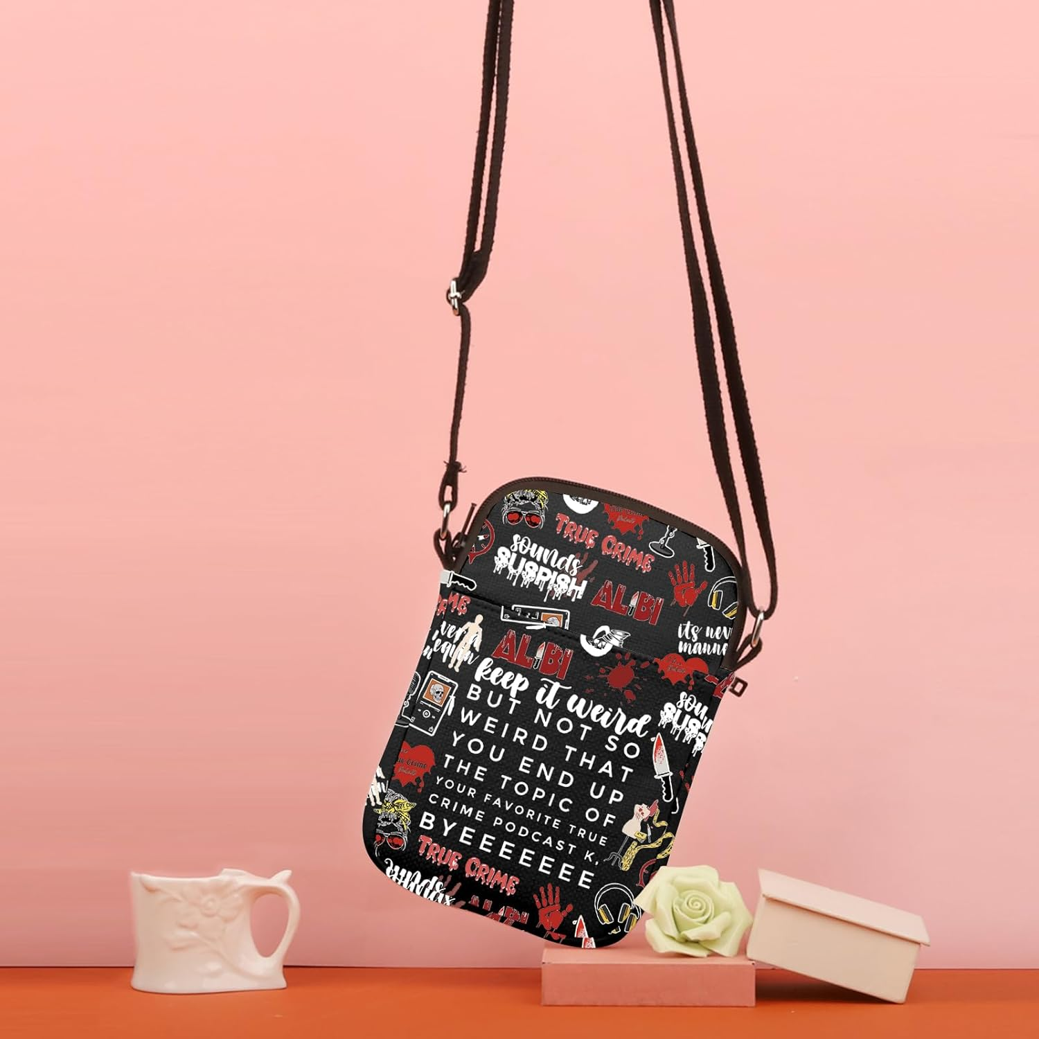 TSOTMO Morbid Crime Inspired Gift True Crime Club Makeup Bag True Crime Fan Zipper Crossbody Bag image number 6