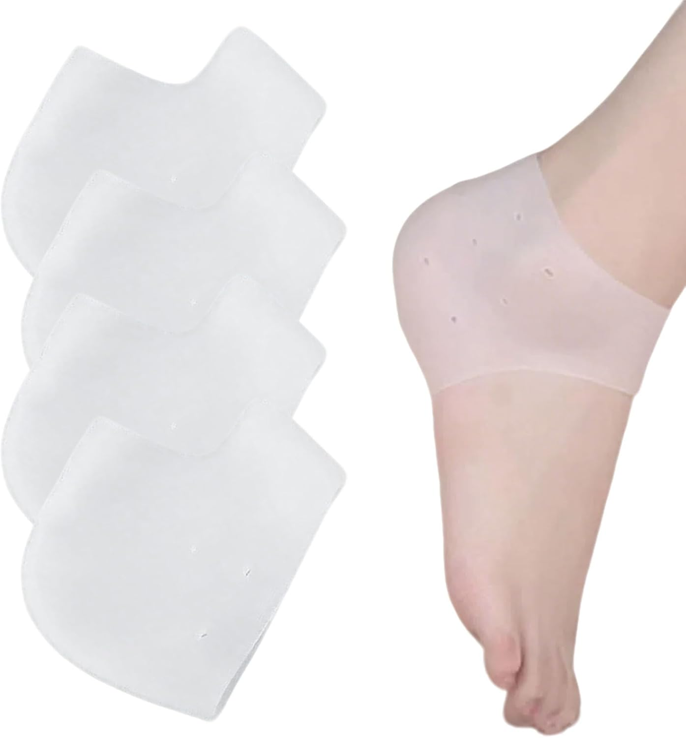 Gel Heel Protectors (2 Pairs) - Silicone Heel Pads for Women & Men - Moisturizing Cushion for Blisters Cracked Feet Plantar Fasciitis Relief - Soft Gel Heel Cushions & Cups Support image number 5