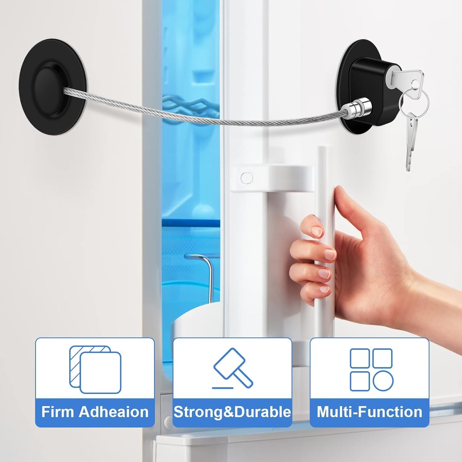 4 Pcs Fridge Lock, Refrigerator Lock for Children, Mini Fridge Locks for Kids, Freezer Lock, Used in Refrigerator Door, Cabinets, Drawers, Toilet Seat (Black, 4 Pcs) image number 1