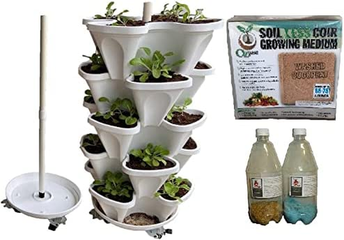 Large 5 Tier Vertical Garden Kit + Heavy Duty Plant Trolley + Hydroponic Grow Pack (Coco Coir & Perlite + Hydroponic Nutrient) image number 1