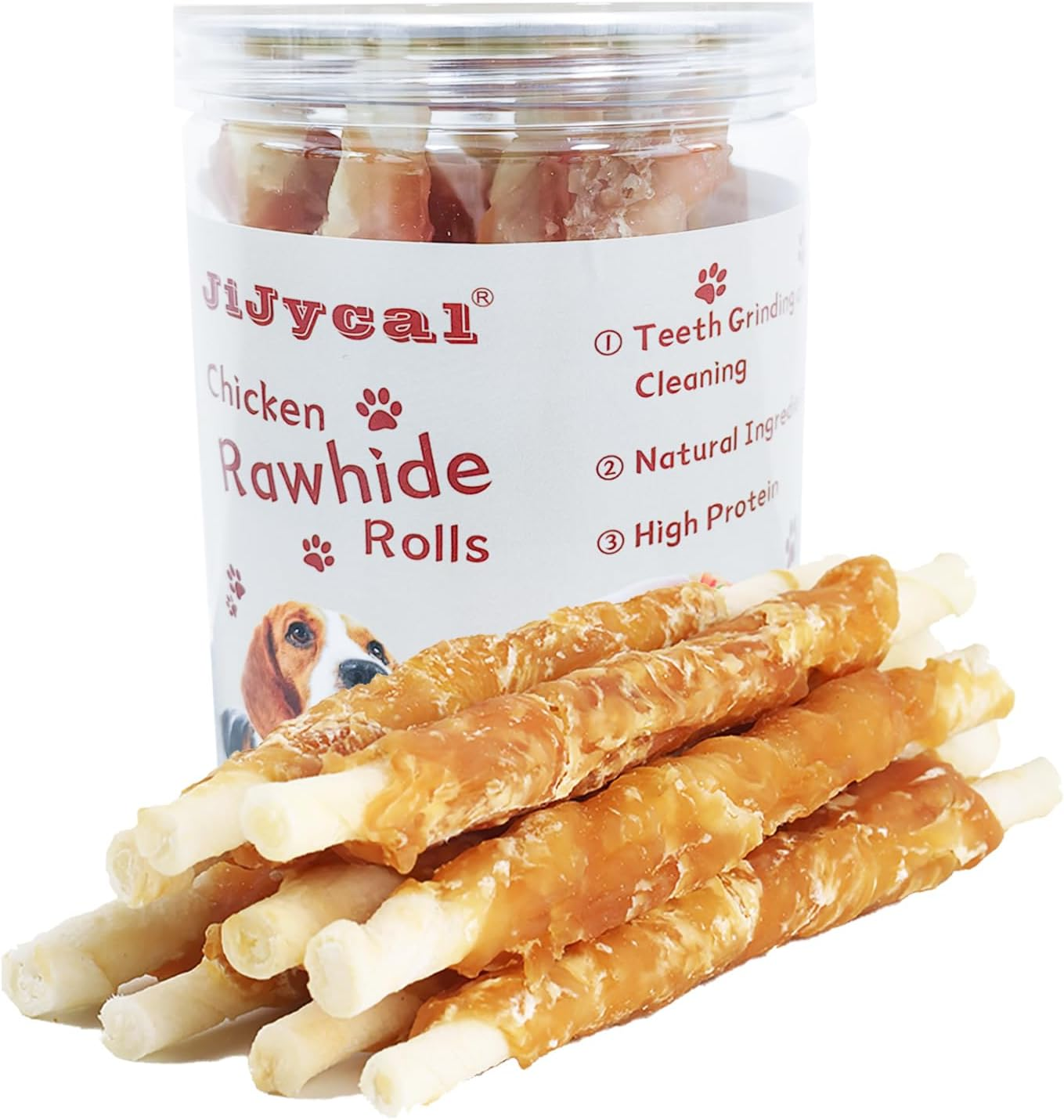 Jijycal Dog Treats Chicken Rawhide Rolls，Teeth Grinding and Cleaning，Natural Ingredients，200G/7.05Oz，For All Breeds image number 1