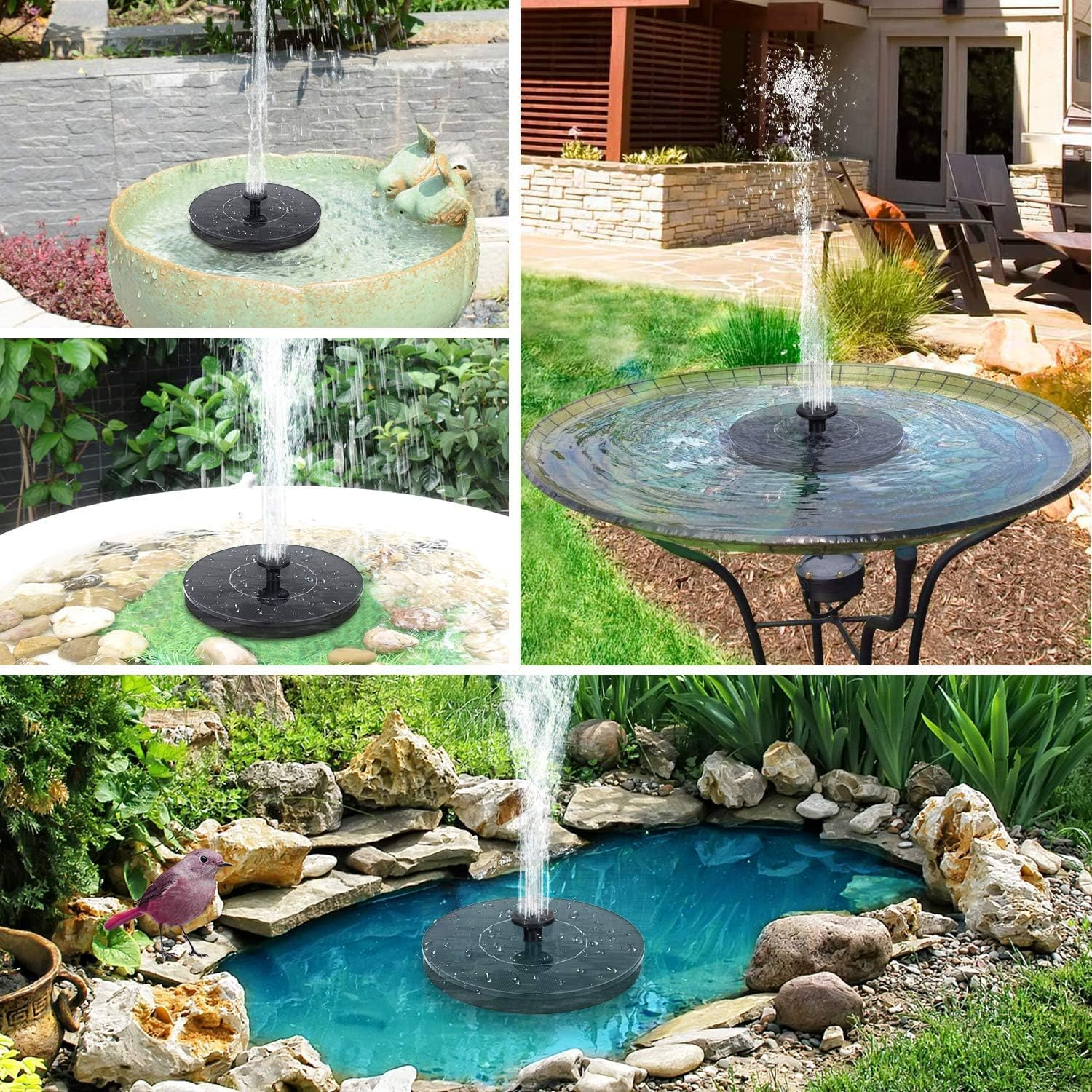 Solar Bird Bath Fountain Pump, Upgrade 1.5W 16CM Dia Solar Fountain with 6 Nozzle, Free Standing Floating, Solar Powered Water Bubbler, Fountain Pump for Bird Bath, Garden, Pond, Pool, Outdoor image number 5