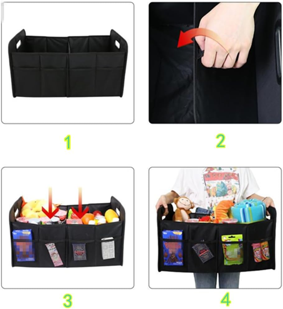 Car Trunk Organizer, Granmagazz 2 Compartments Collapsible Trunk Storage, Foldable Car Trunk Organizer Cargo Storage, Anti-Slip Design, Suitable for SUV, Truck, Minivan, Standard Size, Black image number 2