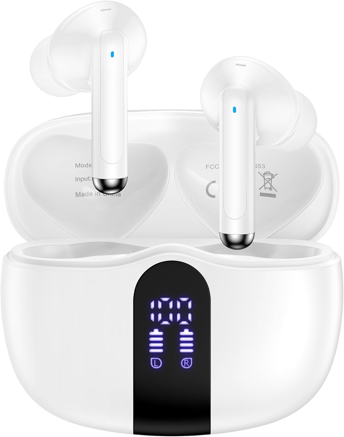Vifigen S56 Wireless Bluetooth 5.3 in Ear Headphones, 60H Playtime, LED Display, Noise Cancelling, IPX7 Waterproof, Auto Pairing, White image number 2